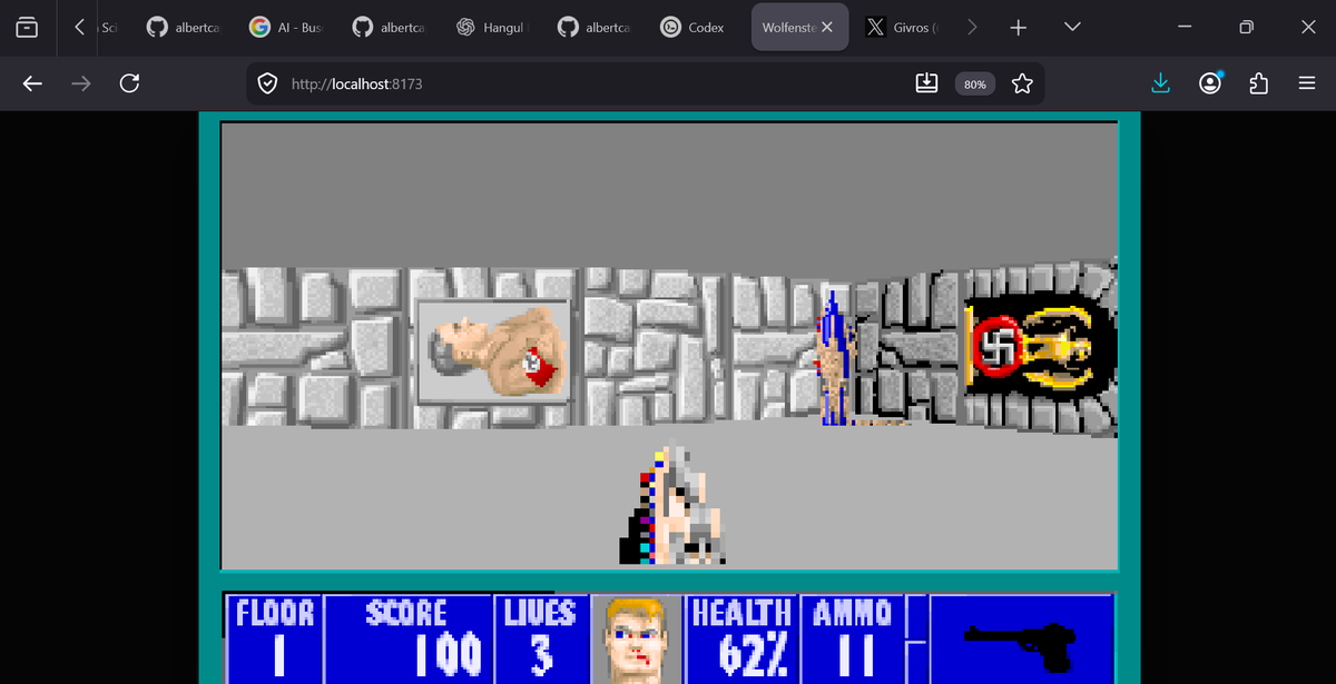 bajolacurva's tweet photo. 🇦🇷Puede Codex @OpenAI pasar Wolfenstein 3D de DOS a @threejs para que corra en el browser en Windows/Linux/MacOS/Mobile? Parece que si. En esta pasada decodificamos la paleta de colores original y un 75% del engine grafico original. Seguimos avanzando, esos nazis no se van a morir solos