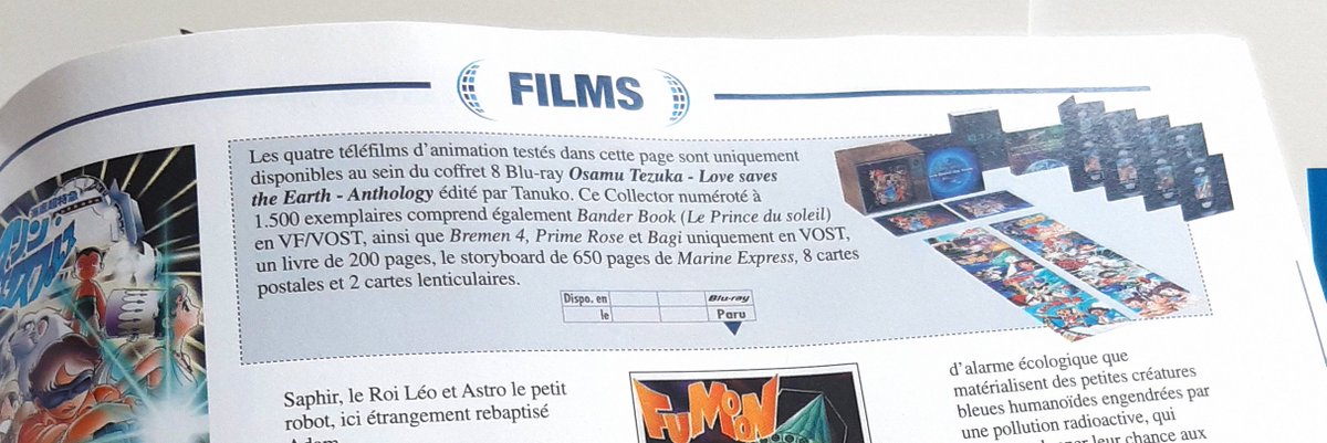 MickeyLD999's tweet photo. Dans son dernier numéro, le magazine @lesanneeslaser propose les tests de 4 titres issus du coffret blu-ray Anthology Osamu Tezuka #LoveSavesTheEarth: #MarineExpress, #Fumoon, #BorderPlanet et #ImSonGoku, bientôt dispos chez @Tanuko_eu. Et spoiler… ça s’annonce excellent! 🤩 https://t.co/BsIDf11f0H