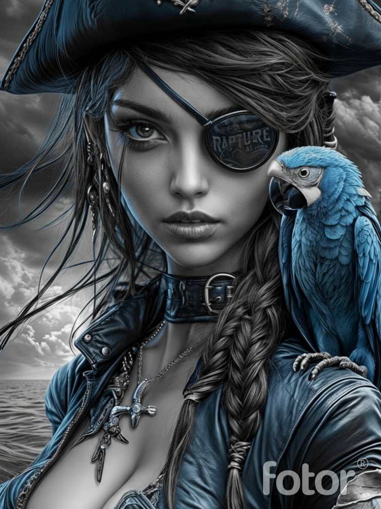 tracingflock's tweet photo. Blue Feathers, Black Sails.🏴

She doesn’t chase the storm 🌪—she commands it.

A fierce pirate queen forged by salt, steel, and thunder, carrying the sea’s darkest secrets beneath her gaze. With sapphire wings at her shoulder and rebellion in her blood, she sails where legends are born. 

#pirate #commander