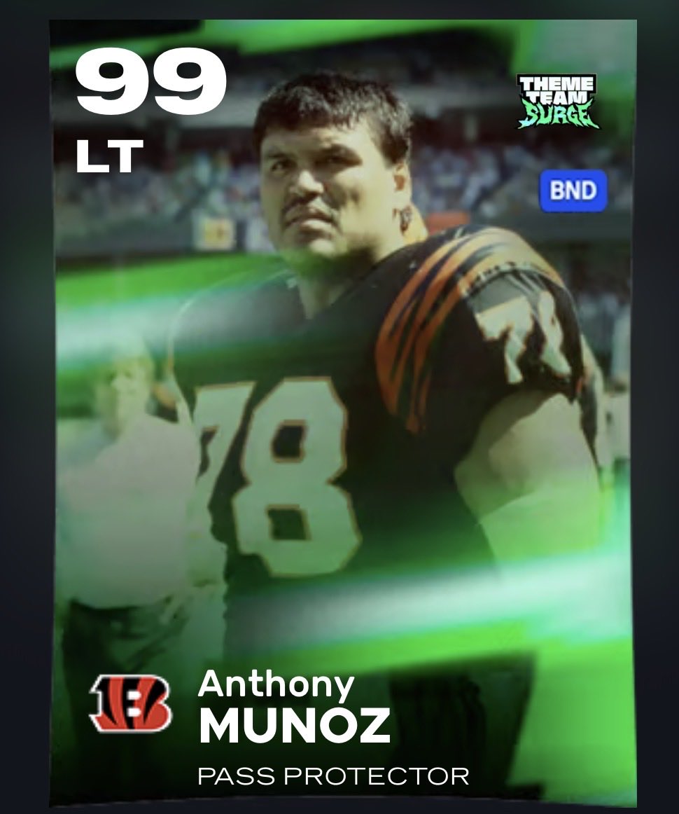 Dezmond35's tweet photo. One of the BEST free players we have gotten all year in Madden 26 Ultimate Team!

Welcome Pack Item Anthony Munoz

- 8200 Surge currency to upgrade to 99 overall
- Secure Protector 0 AP
- Vanguard 3 AP
- Nasty Streak 0 AP

This is an INSANE end game lineman. Add him to your squad today!

Follow for more Madden 26 daily news and notes!