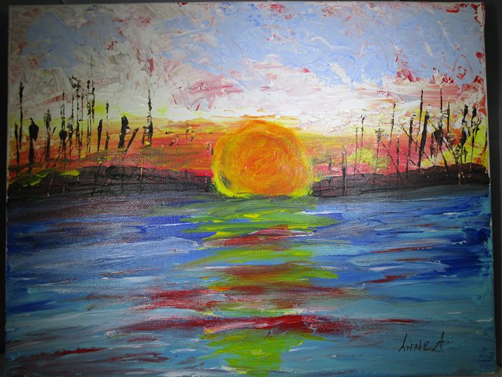 Rickanne527Anne's tweet photo. Art of the Day! "Sunset Over a Lake". Buy at: https://t.co/Xh3CAcxLfB https://t.co/q0R0TExid1