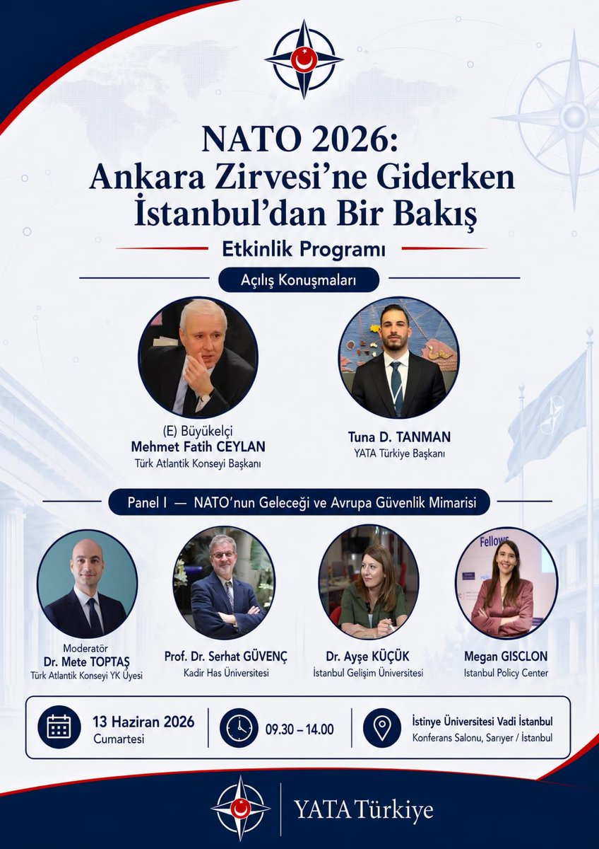 atlantikkonseyi's tweet photo. NATO 2026 Ankara Zirvesi’ne giderken güvenlik, strateji ve transatlantik ilişkileri İstanbul İstinye Üniversitesi’nde düzenleyeceğimiz etkinlikte birlikte değerlendireceğiz.

Alanında uzman isimlerin katılımıyla gerçekleşecek programımızda sizleri de aramızda görmekten memnuniyet duyarız.

https://t.co/shAUSr5Nh7

Katılım başvuruları için formu doldurabilirsiniz.