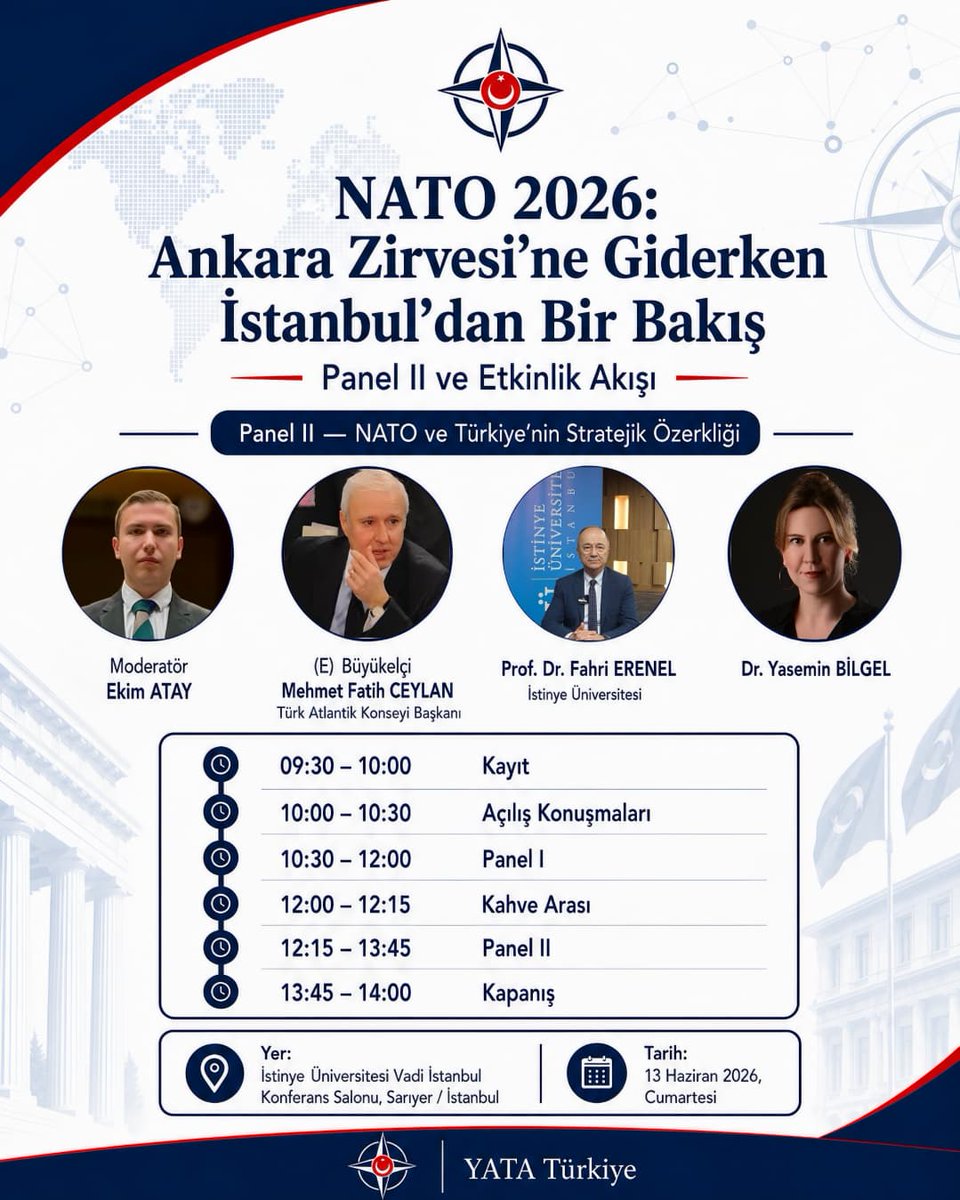 atlantikkonseyi's tweet photo. NATO 2026 Ankara Zirvesi’ne giderken güvenlik, strateji ve transatlantik ilişkileri İstanbul İstinye Üniversitesi’nde düzenleyeceğimiz etkinlikte birlikte değerlendireceğiz.

Alanında uzman isimlerin katılımıyla gerçekleşecek programımızda sizleri de aramızda görmekten memnuniyet duyarız.

https://t.co/shAUSr5Nh7

Katılım başvuruları için formu doldurabilirsiniz.