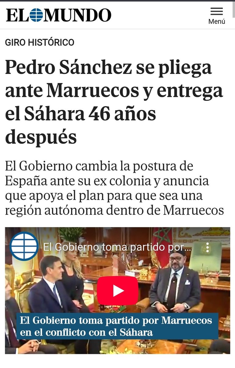 EstebanQV's tweet photo. @AlertaNews24 Pedro: "Me alegra apoyar la libertad"
🤷: "¡Pedro están invadiendo el Sáhara Occidental!"
Pedro: "¿Lo está invadiendo Israel?"
🤷: "No señor,  Marruecos"
Pedro: "Ah, menos, me suda la polla" https://t.co/FH1abHGP60