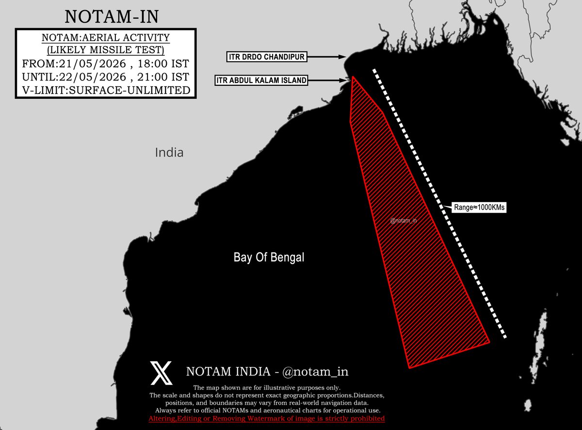 Notam Map India India Has Issued NOTAM/NOTMAR For Aerial Activity (Likely Missile Test ...