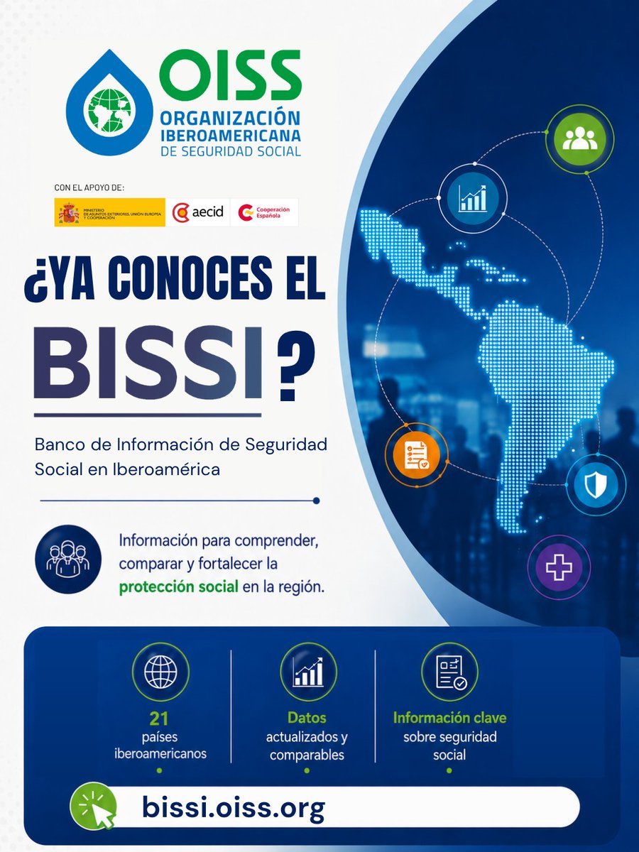 OissSec's tweet photo. #AportesOISS
¿Necesitas consultar información sobre seguridad social en Iberoamérica? Conoce el BISSI, una plataforma con datos actualizados de 21 países iberoamericanos para comparar y analizar los sistemas de seguridad social de la región.
🔎Conoce más: https://t.co/CEfeYiI5Yp https://t.co/hrVrkK5MeX