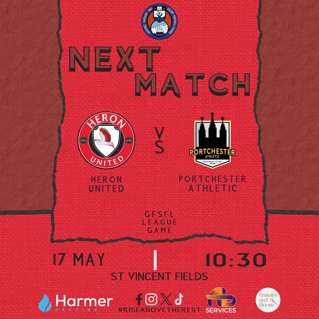 Heronutd's tweet photo. Next up… 

Portchester Athletic.

The penultimate league game of the season.

At this stage, every game matters, and another challenge awaits for the Herons on Sunday morning.

🔴⚫⚪
#UTH #RiseAboveTheRest https://t.co/G0ATlKeNcC