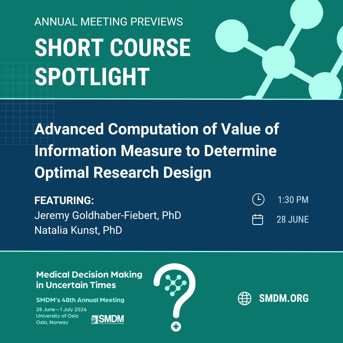 socmdm's tweet photo. Check out this short course at SMDM's 48th Annual Meeting in Oslo, 28 June–1 July 2026. Register now to reserve your spot! #SMDM26 #ShortCourses #PlanYourMeeting
📅 28 June | 1:30 PM – 4:55 PM
🔗 Full description: https://t.co/dV9NOyiJ5D https://t.co/Ke1BmuIkpy