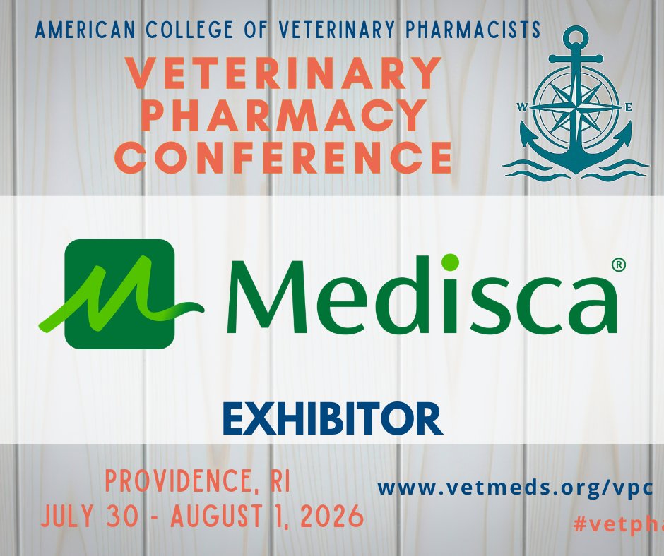 ACVPOrg's tweet photo. Thank you to Medisca for supporting the 2026 Veterinary Pharmacy Conference 🐾

We’re excited to welcome them as an exhibitor at VPC 2026 in Providence, RI!

#VPC2026 #VeterinaryPharmacy https://t.co/mSOYqtivwy