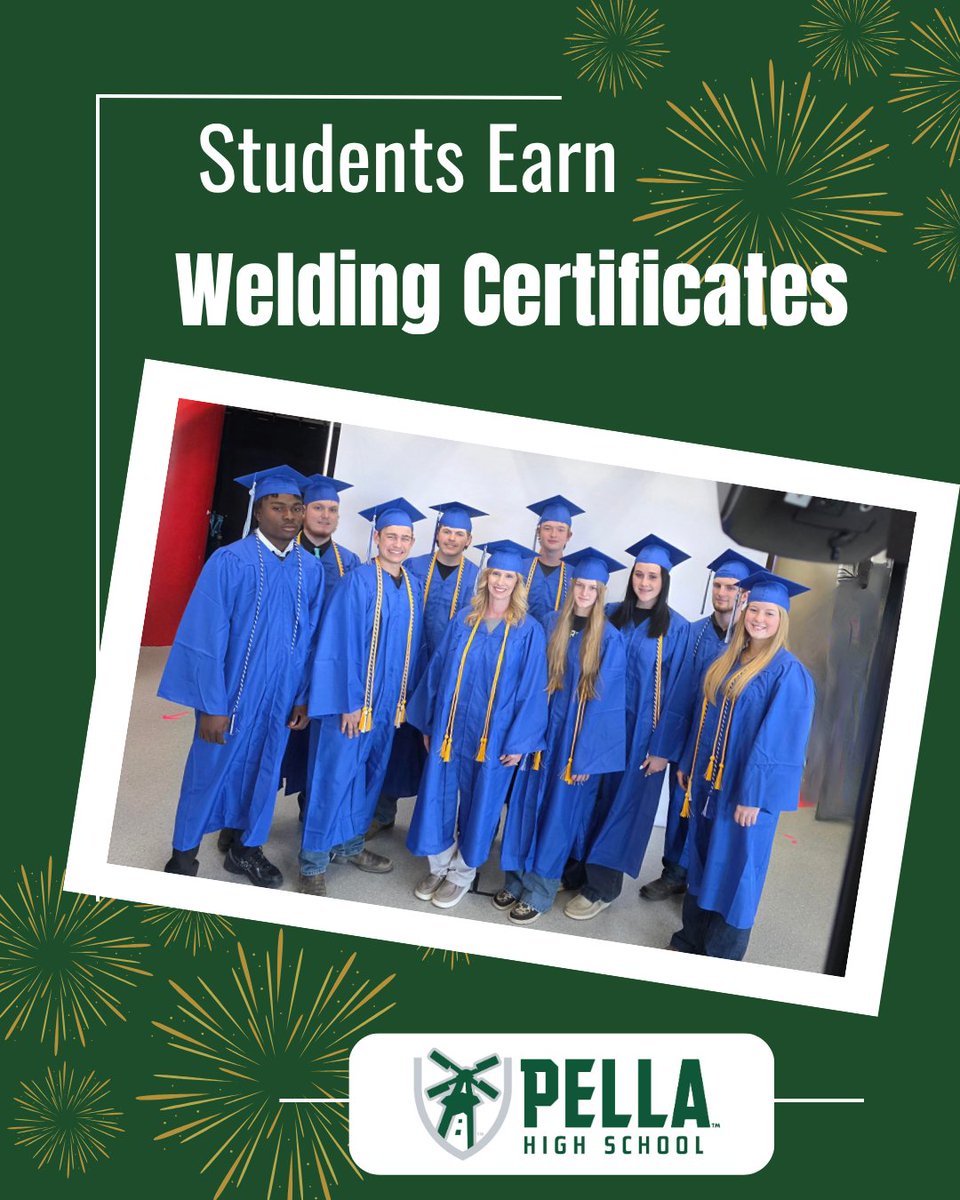 PellaSchools's tweet photo. We’re excited to celebrate nine students who earned two welding certificates each through our partnership with DMACC.
Students have the opportunity to earn college credit while still in high school, helping them get a strong head start as they pursue future education and careers. https://t.co/jwQzSXWb3z