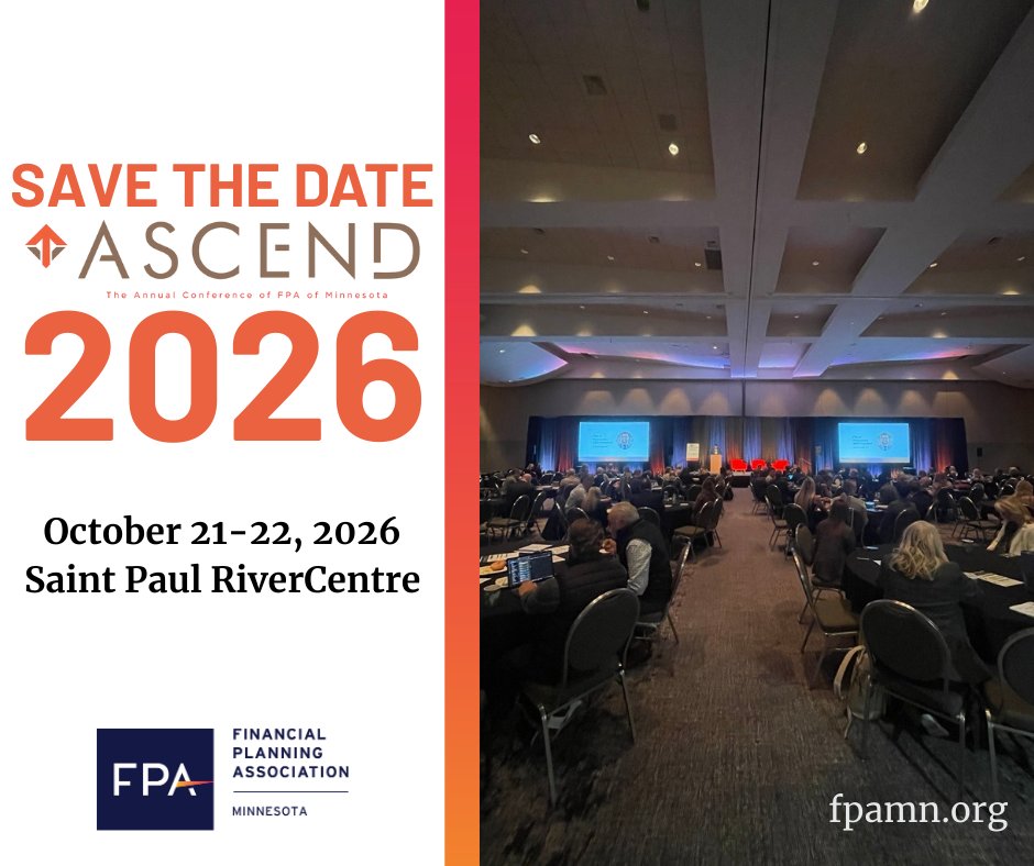FPAofMN's tweet photo. Save the date for the 2026 ASCEND Conference!

📅 October 20-21, 2026
📍Saint Paul RiverCentre | St. Paul, MN

Registration will be available soon.
https://t.co/BmD0OrgSg6

#financialplanningassociationminnesota #FPAofMN #financialplanning #financialplanningminnesota #ASCEND2026 https://t.co/3UJN6A5IL3