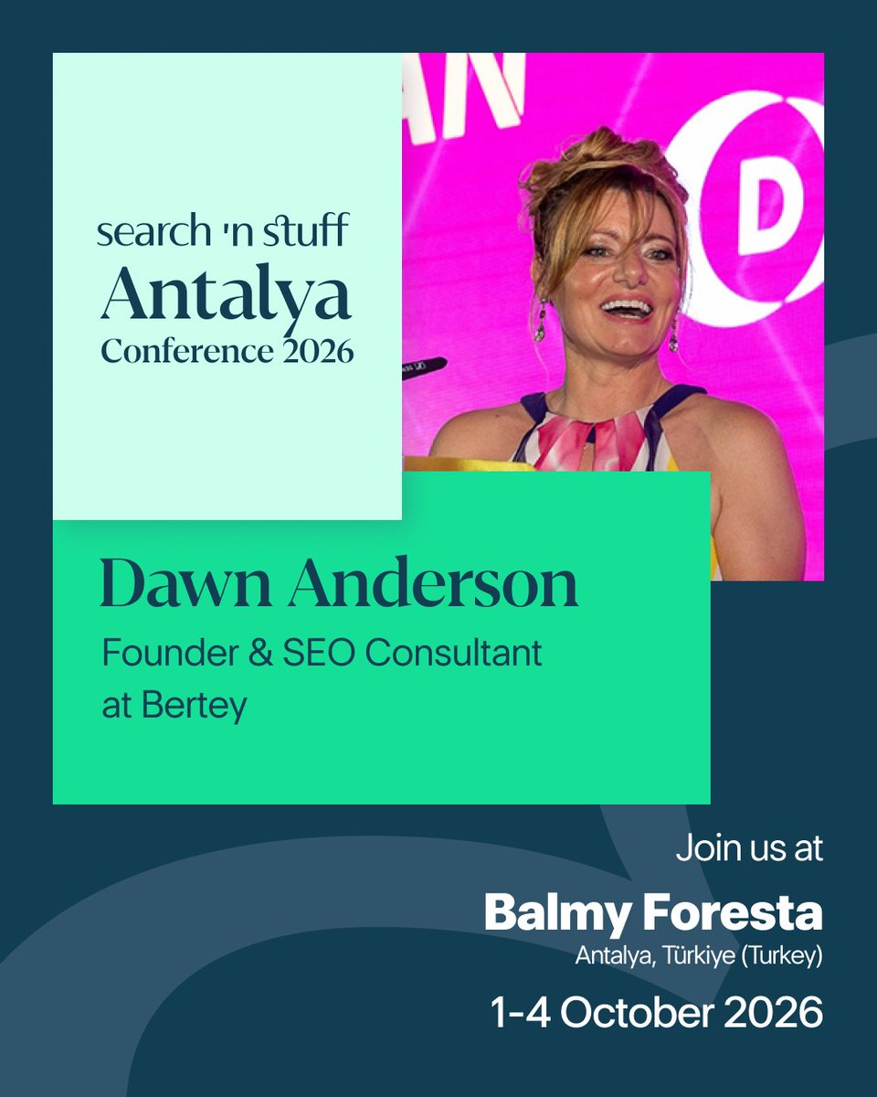 searchandstuff's tweet photo. ✨ @dawnieando has an MSc, a CS/Data Science postgrad in progress, and a speaker background most can only dream of.

She's at the Search 'n Stuff Antalya Conference 2026. Are you?

🎟️ https://t.co/m3nuEtzjBZ https://t.co/I457TQzodS