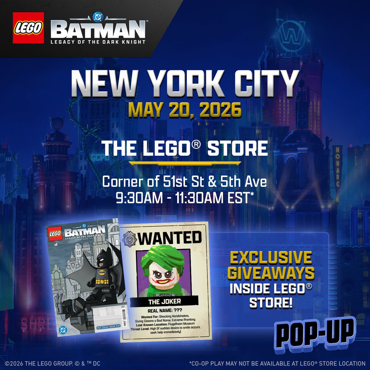 LEGODCGame's tweet photo. Calling all Dynamic Duos! Join us in celebrating the launch of LEGO® Batman™: Legacy of the Dark Knight as we pop-up in London and New York City with hands on play*, giveaways and more! #LEGOBatmanGame

To secure your chance to play, sign up for a gameplay demo slot: 
🦇 London: https://t.co/swjG0lQnv4  
🦇NYC: https://t.co/z3uFD9bRx9