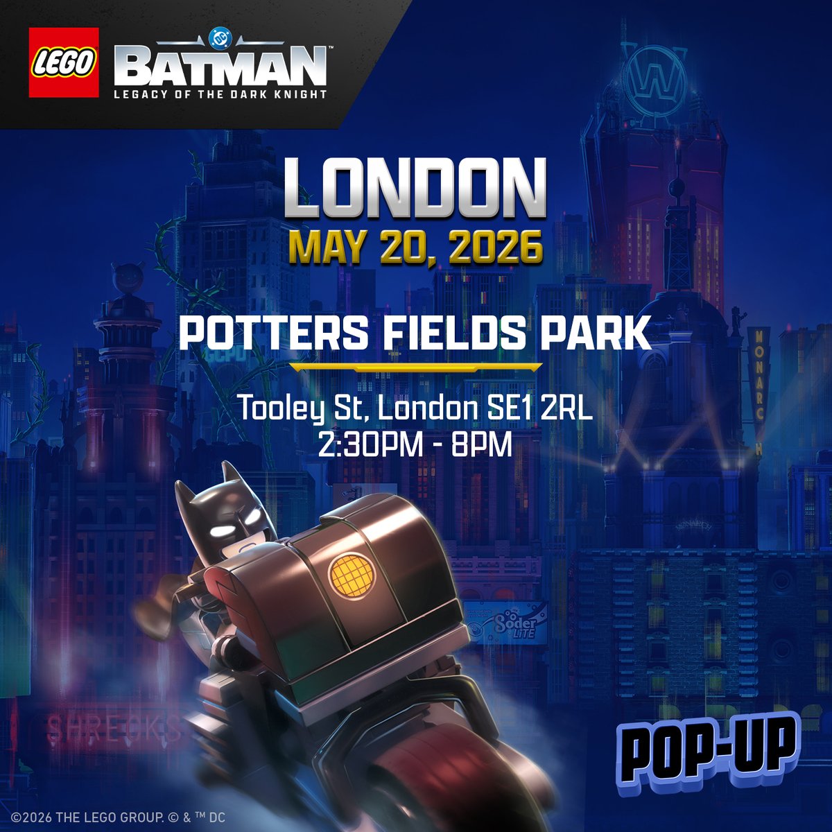LEGODCGame's tweet photo. Calling all Dynamic Duos! Join us in celebrating the launch of LEGO® Batman™: Legacy of the Dark Knight as we pop-up in London and New York City with hands on play*, giveaways and more! #LEGOBatmanGame

To secure your chance to play, sign up for a gameplay demo slot: 
🦇 London: https://t.co/swjG0lQnv4  
🦇NYC: https://t.co/z3uFD9bRx9
