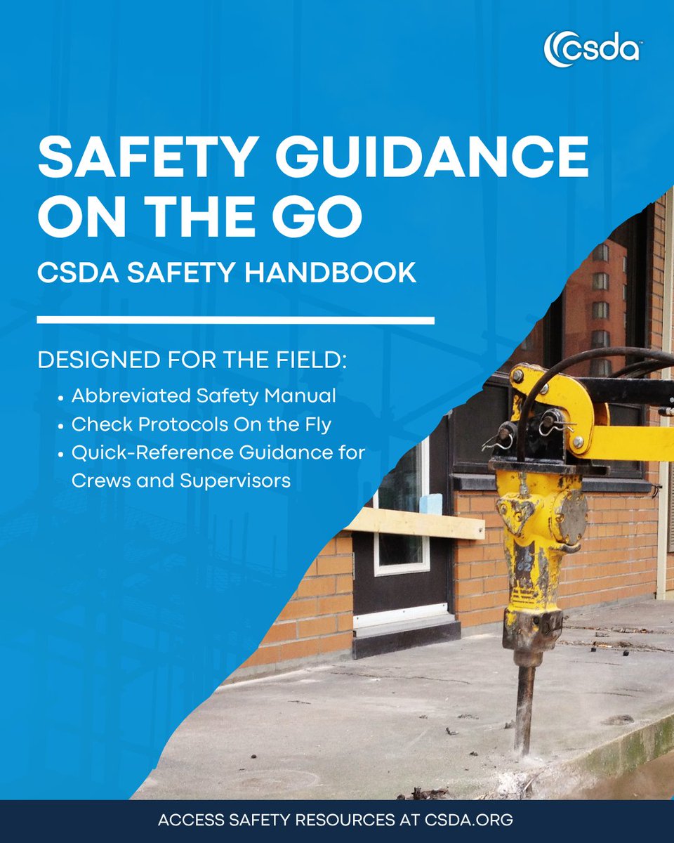 CSDAconcrete's tweet photo. The CSDA Safety Handbook is an abbreviated version of the safety manual, designed for quick reference in the field. Built for real-world jobsites, it gives crews easy access to important safety protocols and best practices wherever work takes them.
https://t.co/PqG2MwLKmJ https://t.co/bMxtNpjekL