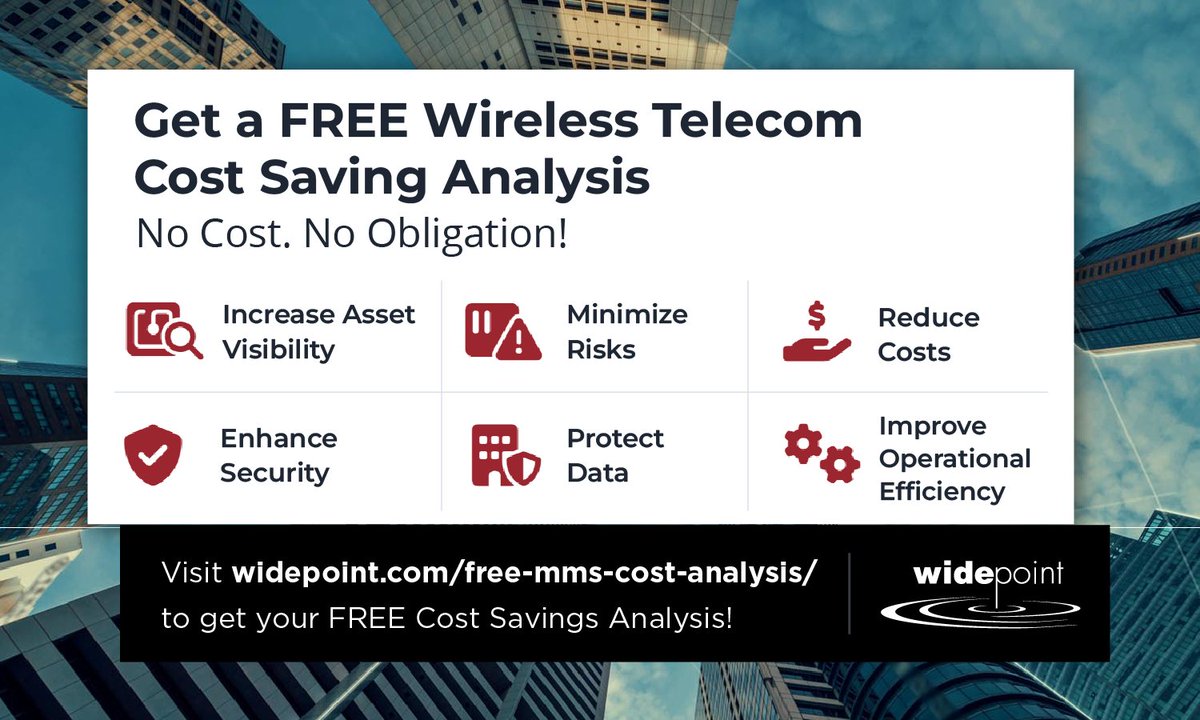 WidePoint's tweet photo. WidePoint's #MMS Solutions secure ALL aspects of mobility. Get a FREE MMS Cost Saving Analysis and discover how #WidePoint can secure your mobile environment! https://t.co/O1b53t9XZi https://t.co/fI5BBBxABn