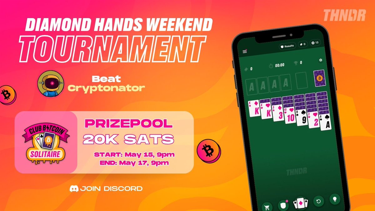 THNDRGAMES's tweet photo. ⚠ WEEKEND TOURNAMENT ALERT ⚠

Try and beat @cryptonator_1 in this Diamond Hands tournament 🔥

❤ ♣️ Show him your skills on Club Bitcoin Solitaire!

Check the link in the thread 🧵 below 👇 https://t.co/qotqmdHUbb