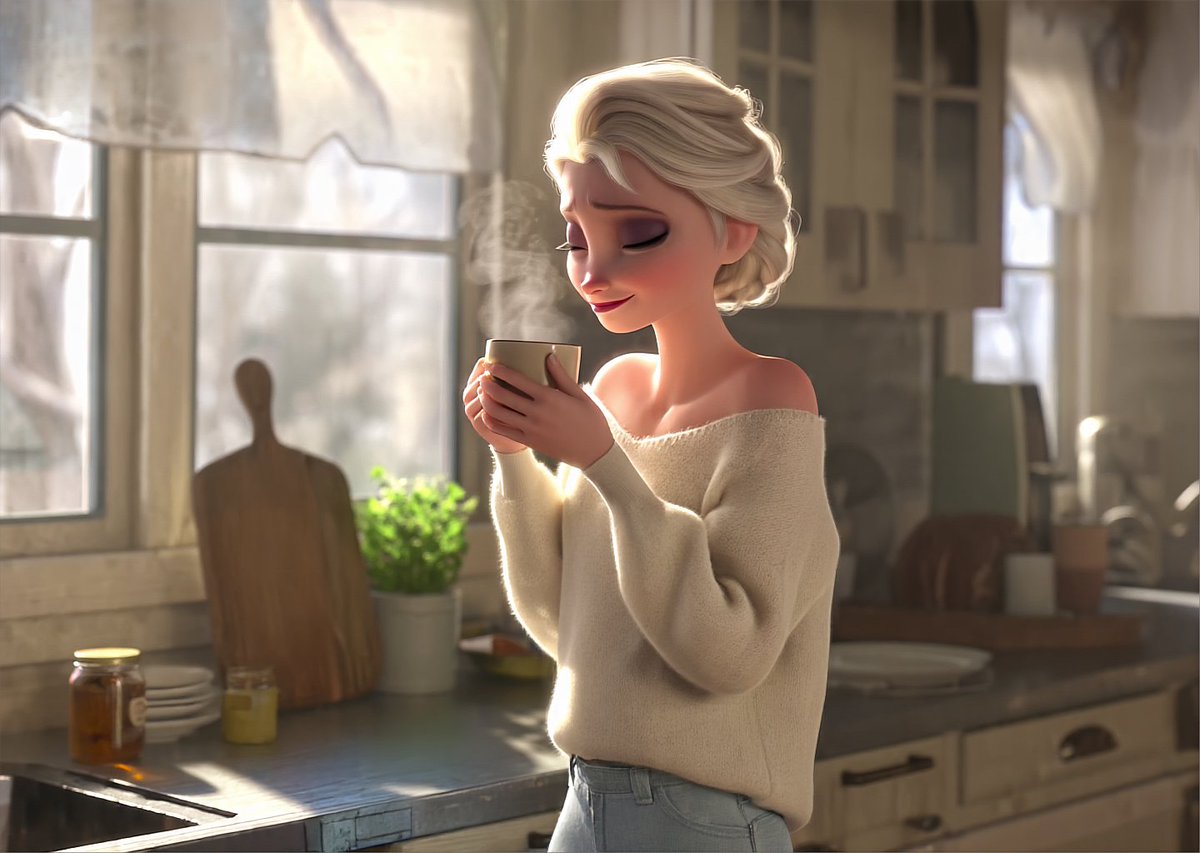 Homing_Potato's tweet photo. Morning Solitude. ☕️
#Elsa #Frozen #DisneyArt #Fanart #AIArt️ #Zimagebase https://t.co/JcnrJM4z5Q