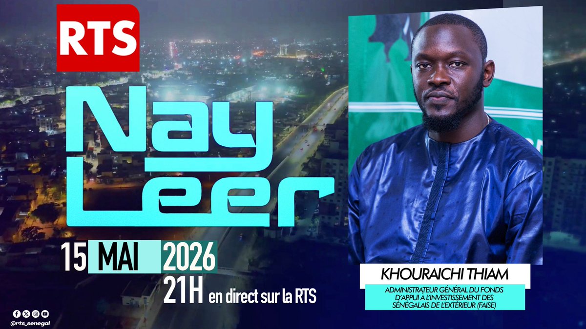 RTS1_Senegal's tweet photo. 📺 NAY LEER

🗓️ Ce vendredi 15 mai 2026

⏰ Après JT 20H

🗣️ Ndeye Arame Touré

🎥 Rendez-vous sur la RTS 1 et nos plateformes digitales

📲 Posez vos questions en direct sur WhatsApp au 77 473 92 74 ! https://t.co/jtiTGYC9Q4
