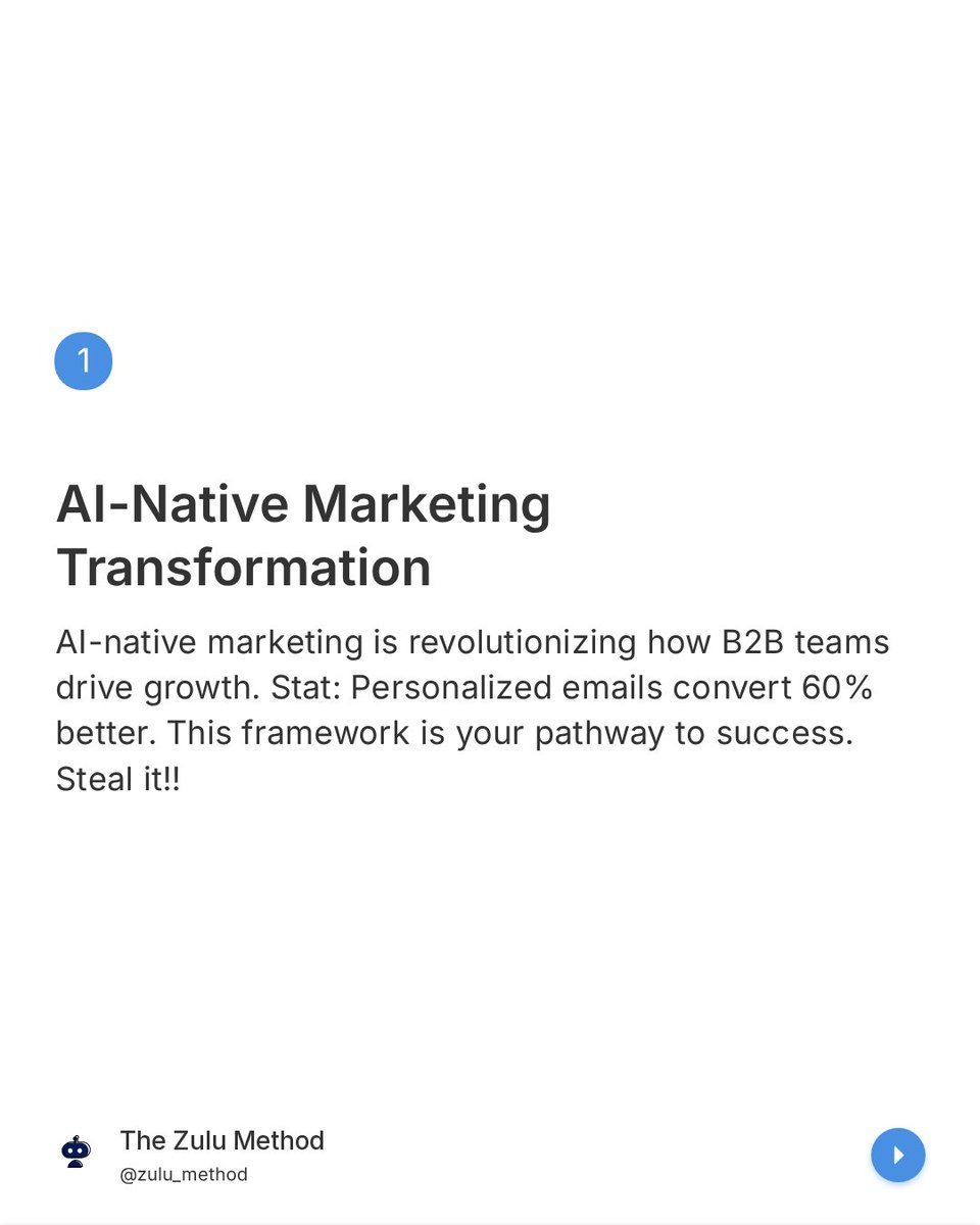 TheZuluMethodAI's tweet photo. AI marketing changes growth by spotting patterns faster, personalizing, and cutting guesswork. Success comes from using AI smartly with clear data and trust, not just more tools. Human judgment is key. #AIMarketing #MarketingStrategy #B2BMarketing https://t.co/7hrg3KO1hZ