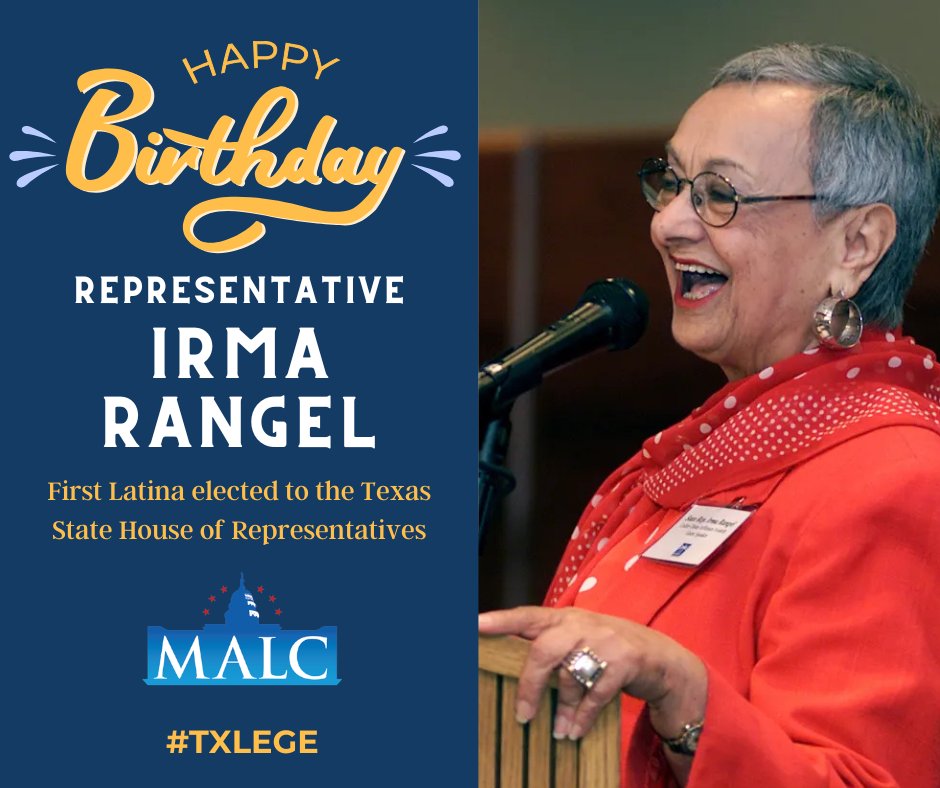 MALCTx's tweet photo. Today, we have the honor of celebrating two incredible leaders who have paved the way for progress. Join us in wishing a very Happy Birthday to:

Representative Mary Ann Perez (@repmaryannperez) and the late Representative Irma Lerma Rangel.

#TexasLege #WomenInLeadership https://t.co/54oFw1PG8l