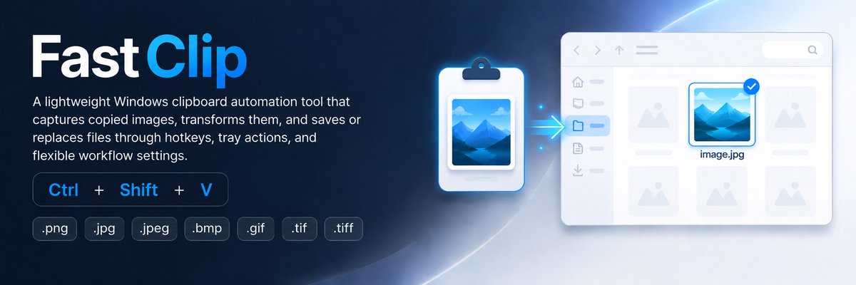 enes_dev's tweet photo. I just released FastClip, a tiny new Windows utility!

FastClip takes the current image from your clipboard, such as one copied from Photoshop, and saves it directly into the selected file or active folder in Windows Explorer with a single global hotkey. It also supports resize and compression options for fast image replacement and export workflows.

👉 Download from GitHub: https://t.co/ywIB0GKYXO