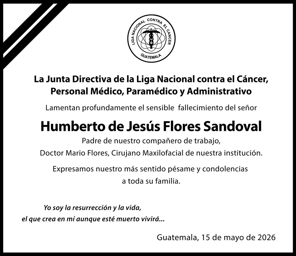 IncanGuatemala's tweet photo. Nota de Duelo

Expresamos nuestras más sentidas condolencias al Doctor Mario Flores, Cirujano Maxilofacial de nuestra institución ante la irreparable pérdida de su señor padre. https://t.co/kfwQt0AvsU