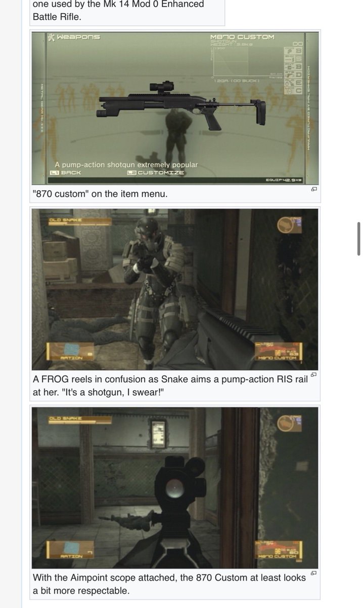 Capt_Contractor's tweet photo. @RatClinic_ IMFDB can have some funny pages from time to time. If you’re looking for a laugh, I highly recommend the pages for Far Cry 2 and Metal Gear Solid 4. https://t.co/mMsxqfh1Qq