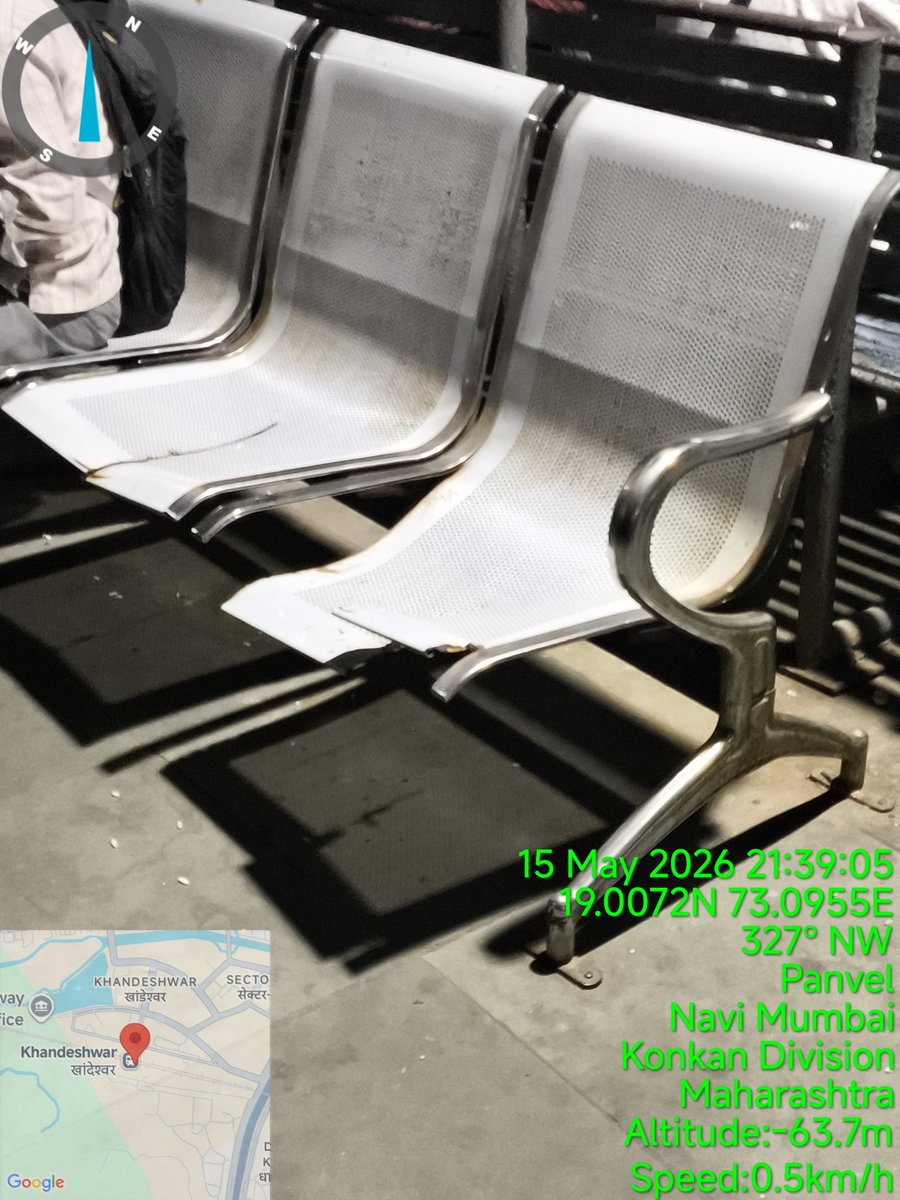 chanbloh's tweet photo. @Central_Railway broken chairs at pf 2 of KHANDESHWAR RAILWAY STATION needs your urgent attention https://t.co/iLwgkGnNos