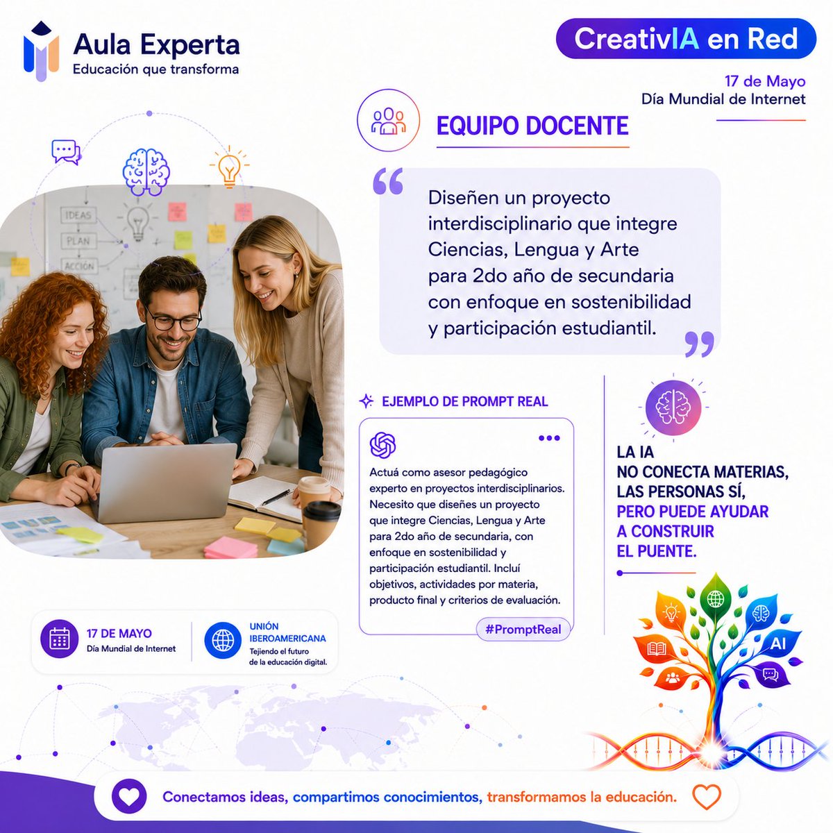 aulaexperta's tweet photo. ¿Quién usa mejor la IA en educación? 

👩‍🏫 Docentes
🏫 Directivos
📢 Comunicación institucional
🧩 Equipos docentes

La misma herramienta. Distintas decisiones.

💡 El verdadero cambio no es usar IA.
Es aprender a pensar con ella.

#diadeinternet #IAEnEducación #CreativIAenred https://t.co/5cNLYJvDCr