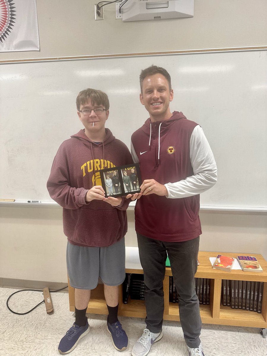 THSKenter's tweet photo. Presented one of my all time favorites, Sonny, with this picture to commemorate the fact that he did not miss a single day of “Jumpsuit January” in all four years at Turpin. #Legend https://t.co/kyf7Ri21ly