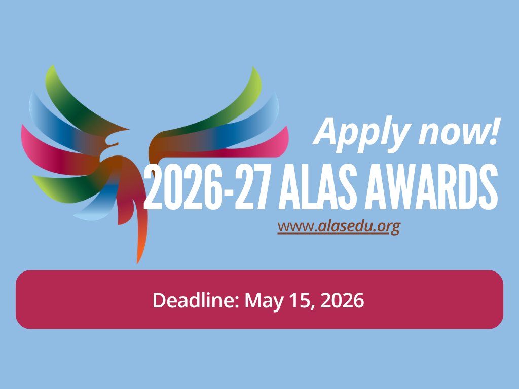 ALASEDU's tweet photo. 📢IMPORTANT DEADLINES TODAY! ⬇️⬇️
✔️ ALAS Awards. Recognizing transformative leadership. Open to all. Nominate: https://t.co/ph2bQdsgsZ
✔️ ALAS leadership academies. Targeted leadership development for ALAS members. Learn more and apply: https://t.co/Wlaza0ufsN https://t.co/9Ea0gYPg9V
