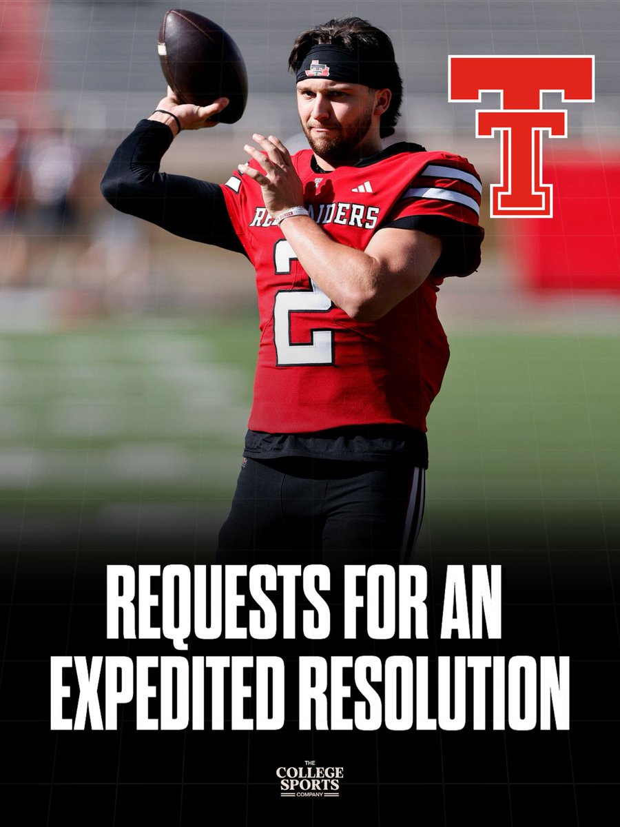 CollegeSportsCo's tweet photo. Attorneys for Texas Tech QB Brendan Sorsby have requested for an expedited resolution on determining whether or not Sorsby’s eligibility will be reinstated.
Sorsby is currently under investigation for gambling allegations, and his lawyers have made it clear that a legal challenge is imminent.