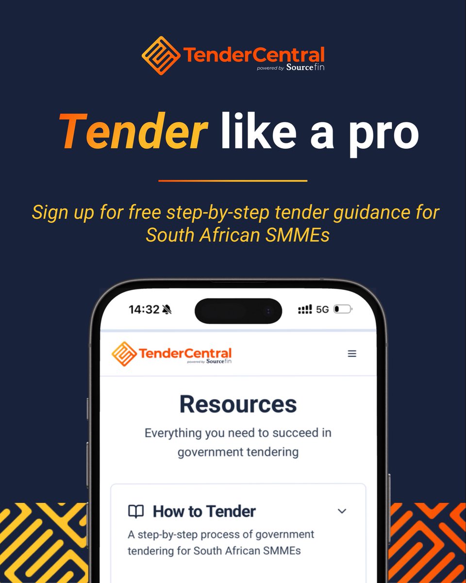 sourcefin_'s tweet photo. Tendering doesn’t have to feel confusing.

TenderCentral’s free “How to Tender” guide helps South African SMMEs understand registrations, compliance, SBD forms, submissions &amp; more.

Sign up here for free tender resources: https://t.co/E5qzzPRH1Q

#tendercentral #sourcefin #smme https://t.co/MPSFnRJ9Ns
