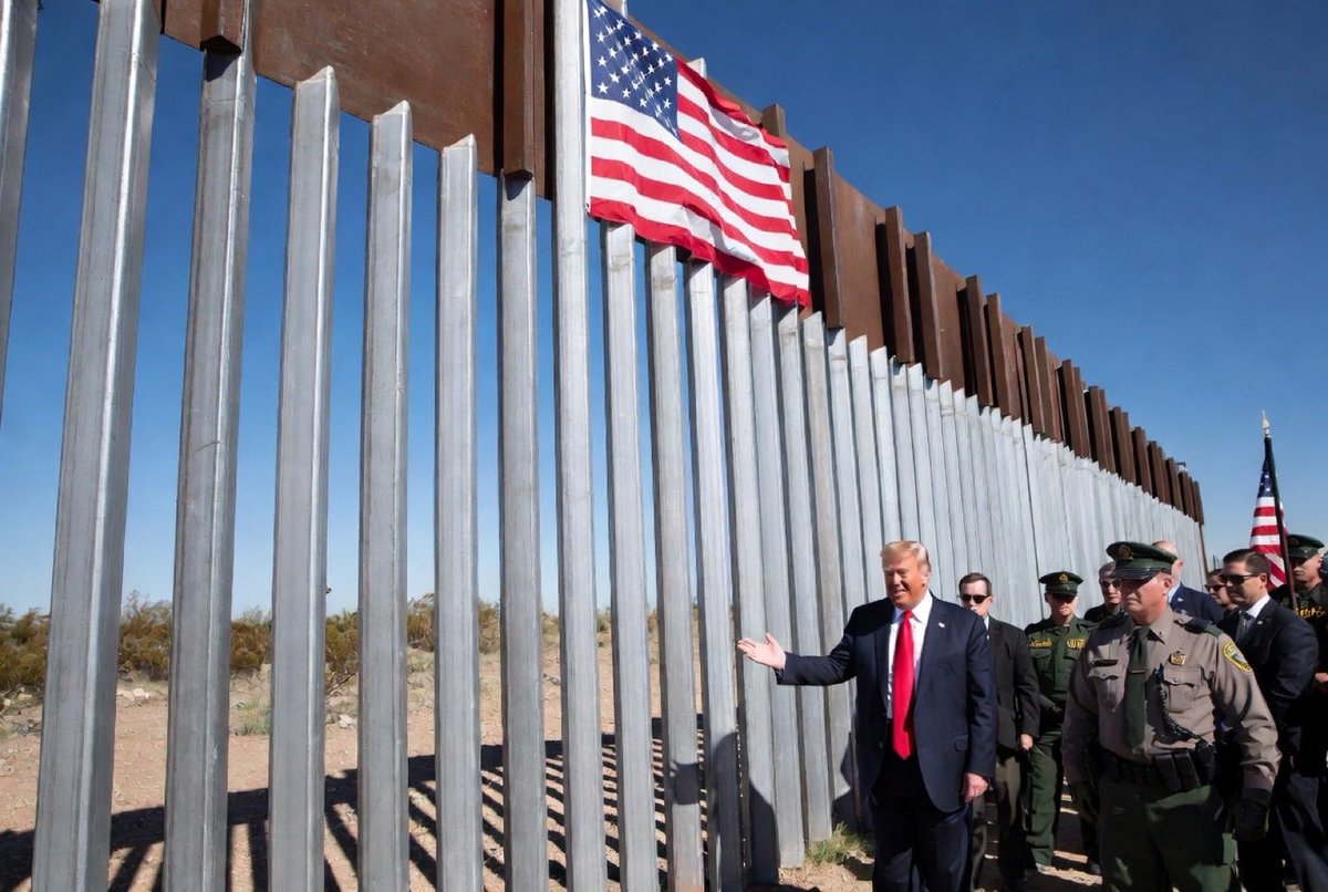 coinacopia's tweet photo. @RealAmVoice @DeltaDawn311 @damonroberts “He doesn’t just get tough on immigration; he goes and builds a wall.” No, nope he failed to build a wall! At best, the 2,000-mile Mexican border saw a 50 mile new section and repairs on around 450 miles of ‘wall’ already in situ. Arguably, just enough for the cynical photo ops! https://t.co/SIO6NrvgG7