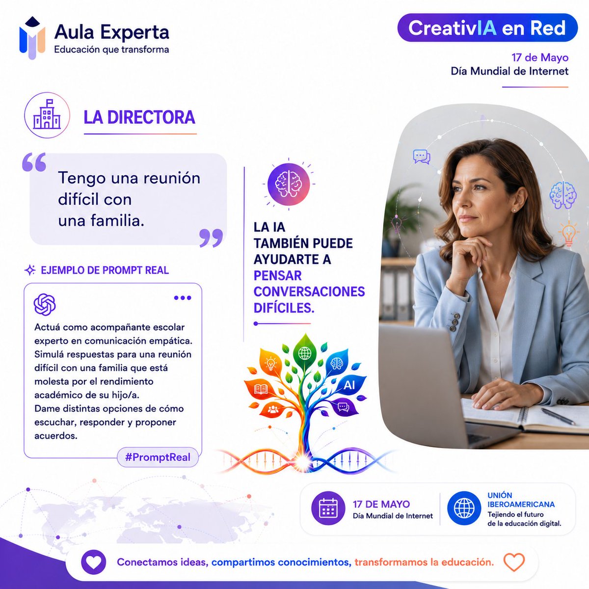 aulaexperta's tweet photo. Quién usa mejor la IA en educación?  

👩‍🏫 Docentes
🏫 Directivos
📢 Comunicación institucional
🧩 Equipos docentes

La misma herramienta. Distintas decisiones.

💡 El verdadero cambio no es usar IA.
Es aprender a pensar con ella.

#diadeinternet #IAEnEducación #CreativIAenred https://t.co/Y85tSXXNAd