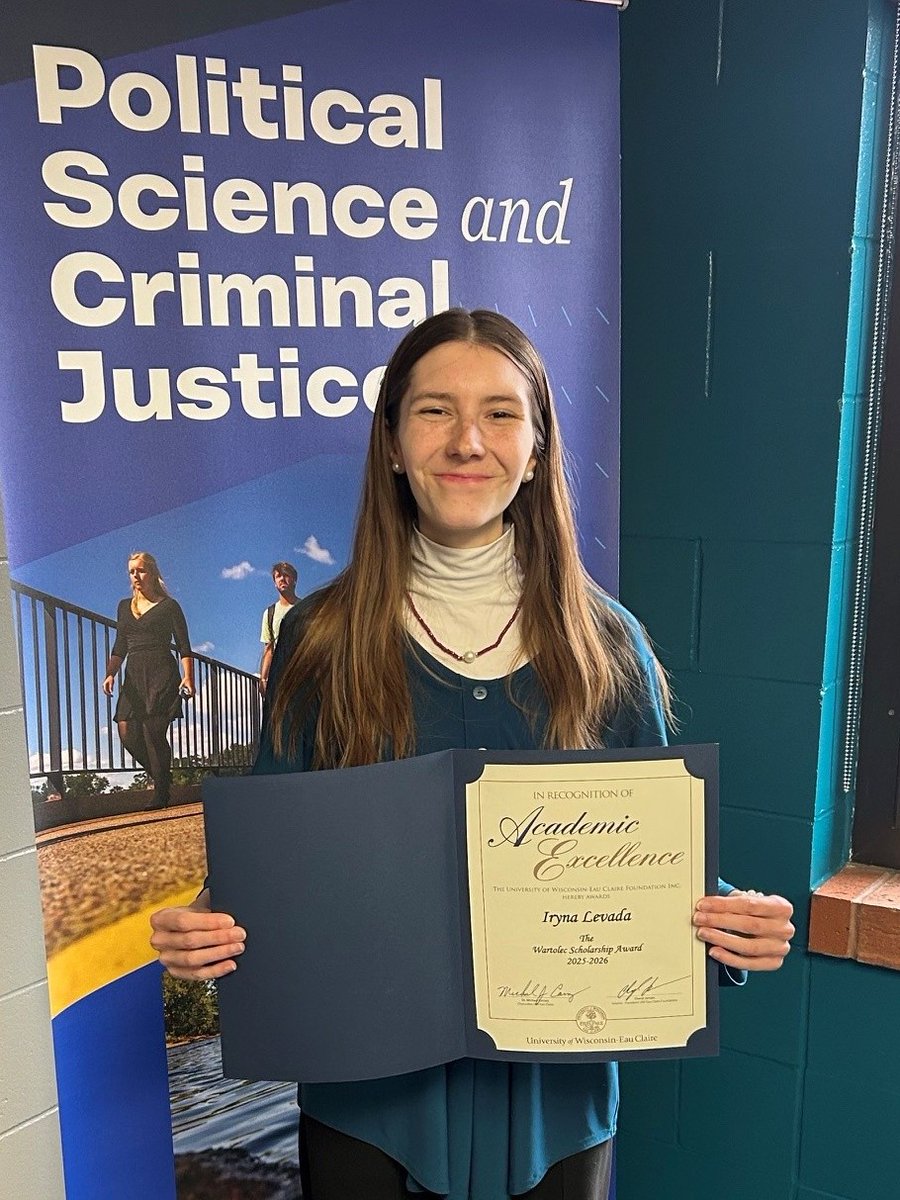 UWEC_POLS's tweet photo. .@UWEC_POLS recognizes student achievements for 2025-2026: Andresen Scholarship (Sabrina Gruzlewski), Wartolec Scholarship (Iryna Levada), @UWEC_Menard_CCS Scholarships (Cassi Garrison, Jack Gunderson, Jack Kasper, Kira Kirby, &amp; Trinity Mayfield), &amp; new Pi Sigma Alpha members. https://t.co/0moVBquMNY