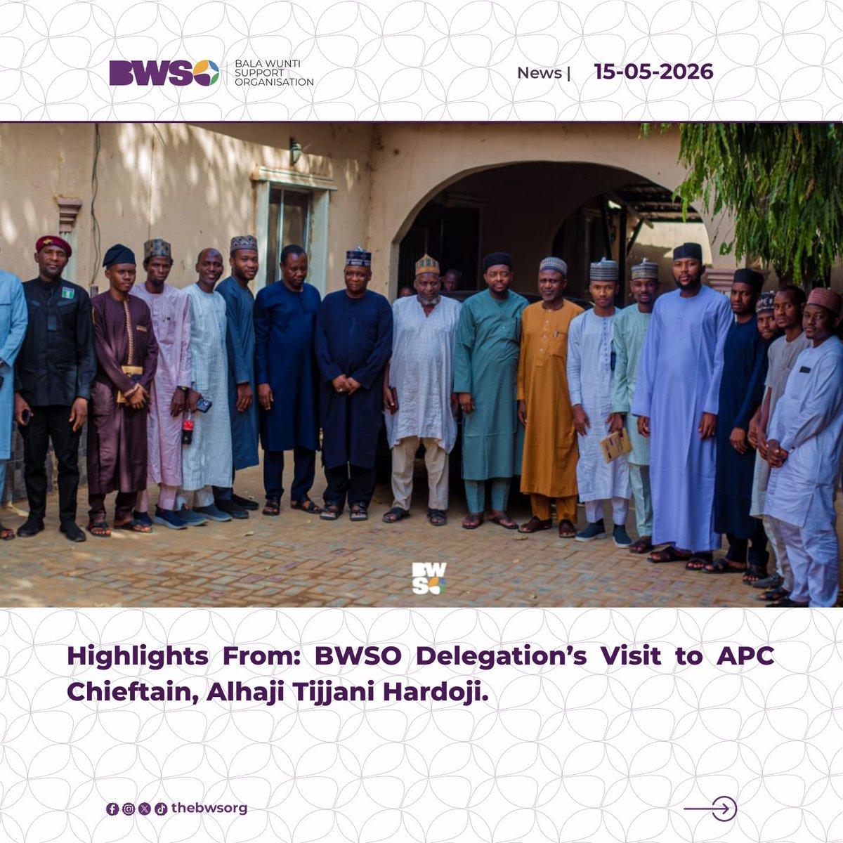 thebwsorg's tweet photo. Scenes From: BWSO Stakeholders’ Engagement With Alhaji Tijjani Hardoji in Azare

The Chief Executive Officer of the Bala Wunti Support Organisation, Arch Muktar Ahmad Jarmajo, on Friday led a delegation on a stakeholders’ engagement visit to APC chieftain, Alhaji Tijjani Hardoji. https://t.co/aWBU1C2G87