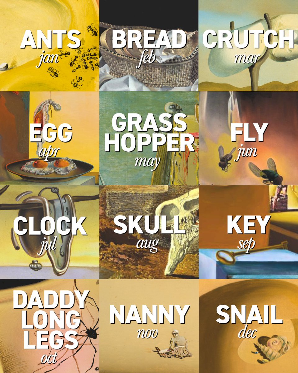 TheDali's tweet photo. uncover your dalí-inspired symbol 👁️

Match your initial + birth month to discover yours, then drop it in the comments below 🌀🐜🥚

#thedali #salvadordali #artmuseum #surrealism #yourbirthmonth https://t.co/2kChaNHdZ3