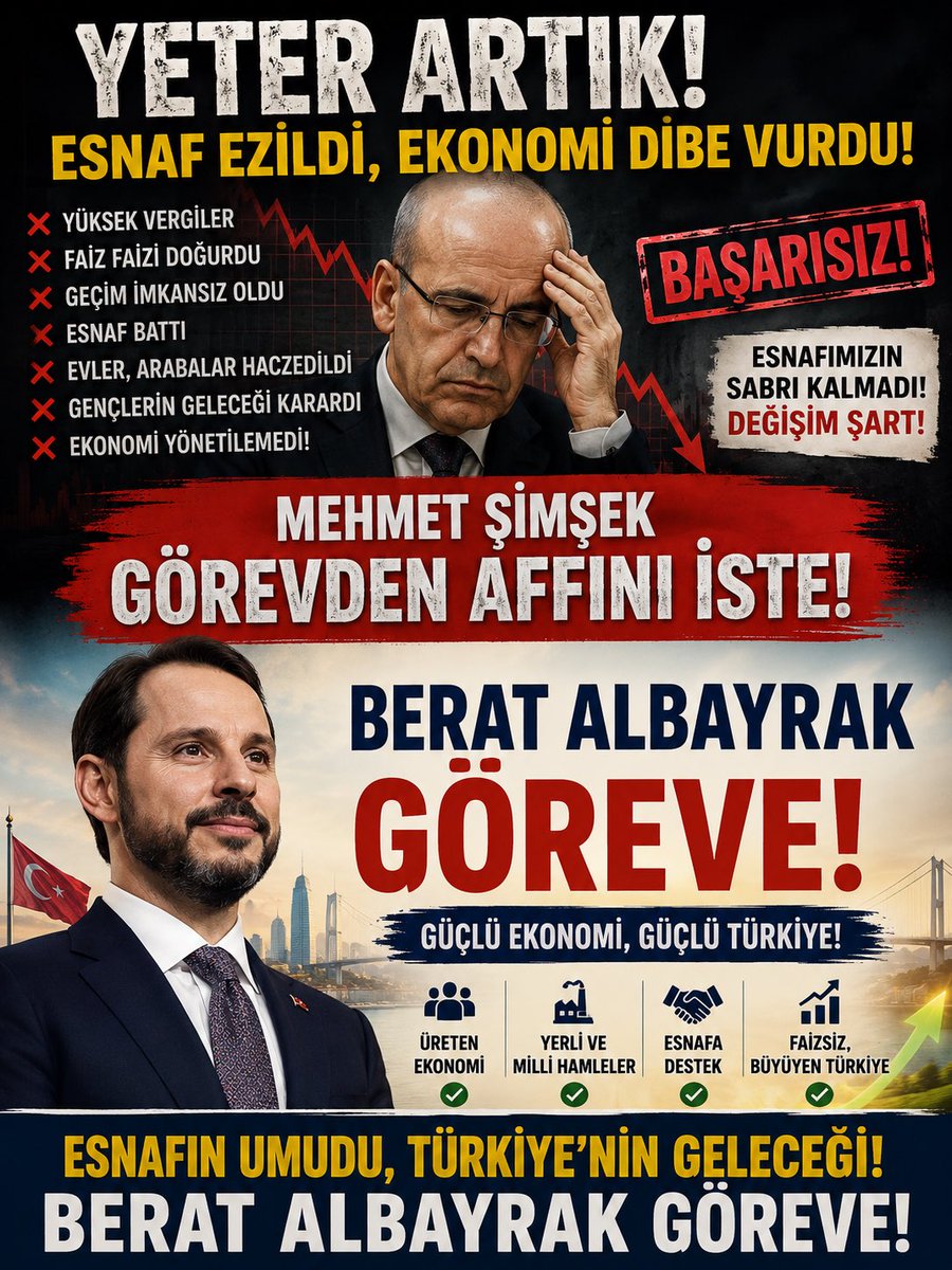 vergisgkmatrahy's tweet photo. YETER ARTIK. FAİZCİ YÖNETİM İSTEMİYORUZ.! 
 ESNAF VE VATANDAŞIN DAYANACAK GÜCÜ DE SABRI DA KALMADI . BERAT ALBAYRAK GÖREVE GERİ GELMELİ UMUTLAR YENİDEN YEŞERMELİ ! 
#EsnafıDeğilFaiziBitir https://t.co/0lYkm0gbB7