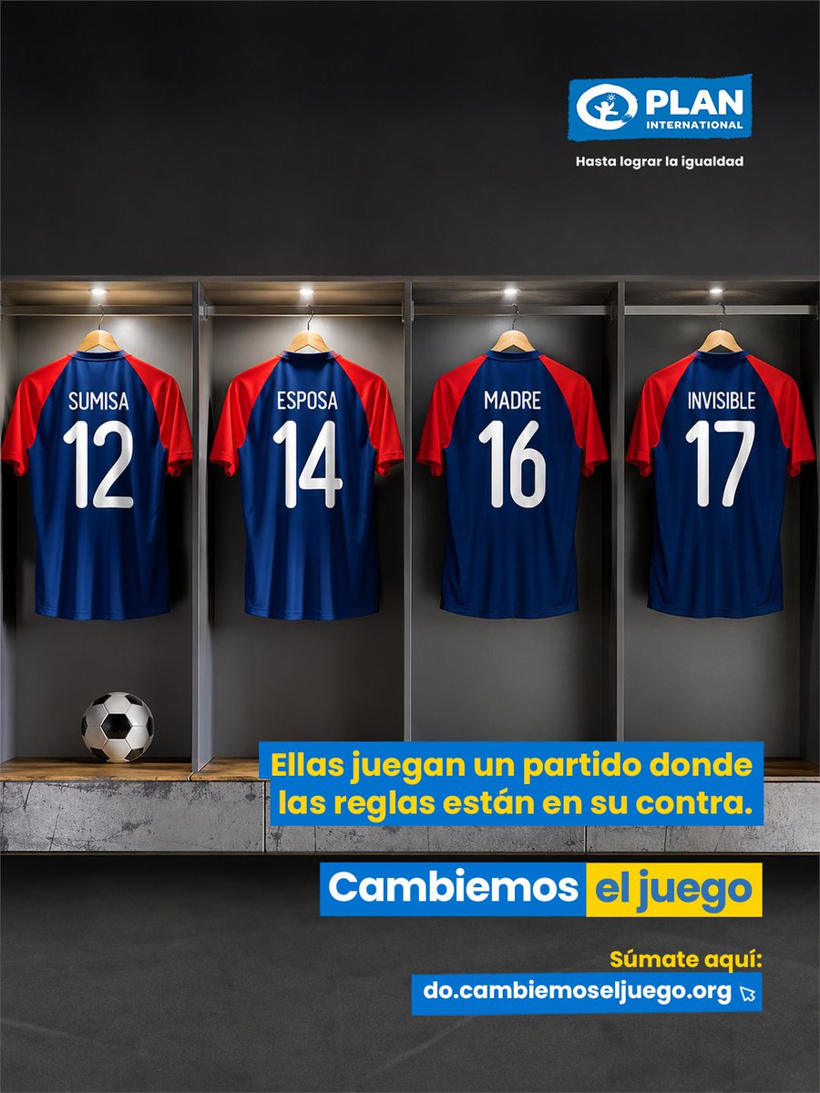 Plan_RD's tweet photo. ⏩ A sus 12 años le dijeron cómo debía comportarse y que no debía opinar.
⏩ a los 14 la hicieron unirse con un adulto
⏩ a los 16 la convirtieron en madre
⏩ y a los 17, terminó siendo invisible.

En América Latina y el Caribe, una niña de entre 10 y 14 años da a luz cada 15 minutos. Además, 1 de cada 4 mujeres jóvenes se unió antes de los 18 años. 

El partido de las niñas está arreglado desde el inicio. 

Es momento de qué #CambiemosElJuego 

⚽Súmate a través del enlace en nuestra bio. 

#planrd #niñasconvoz