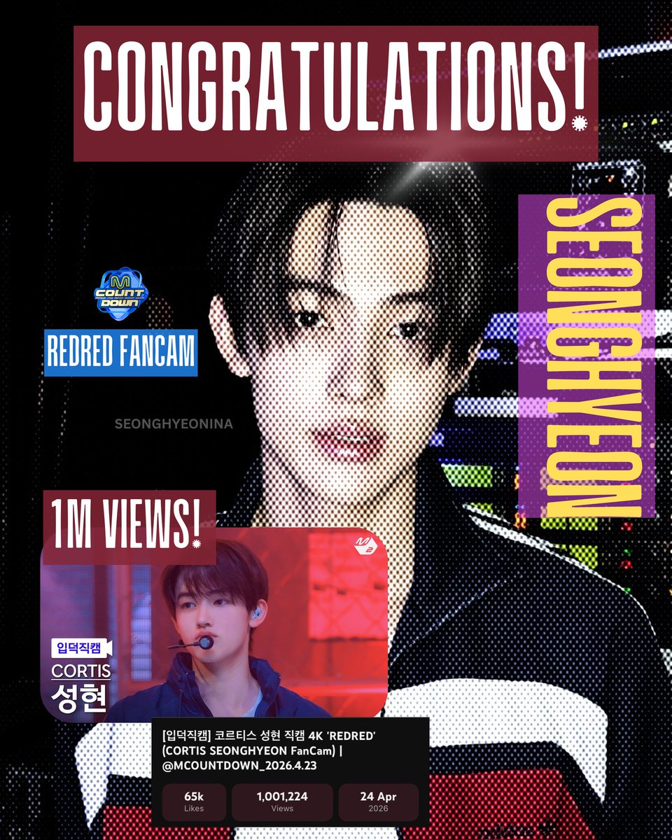 SEONGHYEONINA's tweet photo. FANCAM REDRED SEONGHYEON MENJADI FANCAM MALE IDOL GEN 5 TERCEPAT YANG MENCAPAI 1M VIEWS! 🦊🔥

🔗: https://t.co/OQwS9wNVjS

Fancam M Countdown Seonghyeon menjadi:
— Fancam male idol gen 5 tercepat yang mencapai 1M views untuk fancam official comeback.
—  Fancam member CORTIS tercepat yang mencapai 1M views.

Dan Fancam Seonghyeon ini hanya membutuhkan waktu 21 hari saja untuk mencapai 1M views.

Congratulations EOM SEONGHYEON and SEONGHYEONISTS 🦊❤️

#SEONGHYEON #성현 #ソンヒョン #严成玹 #CORTIS #코르티스
