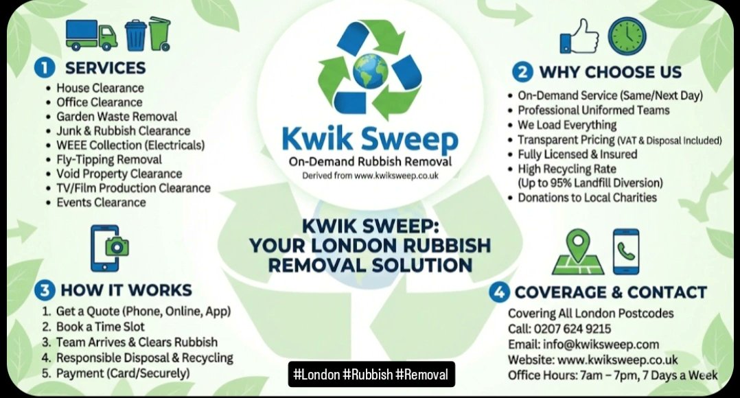 KwikSweep's tweet photo. Rubbish Removal 
Junk Clearance 
Waste Management 
Fly-tipping Clearance 

#rubbishremoval #wastemanagement #junkremoval #KwikSweep #london https://t.co/leqmnRsXgQ