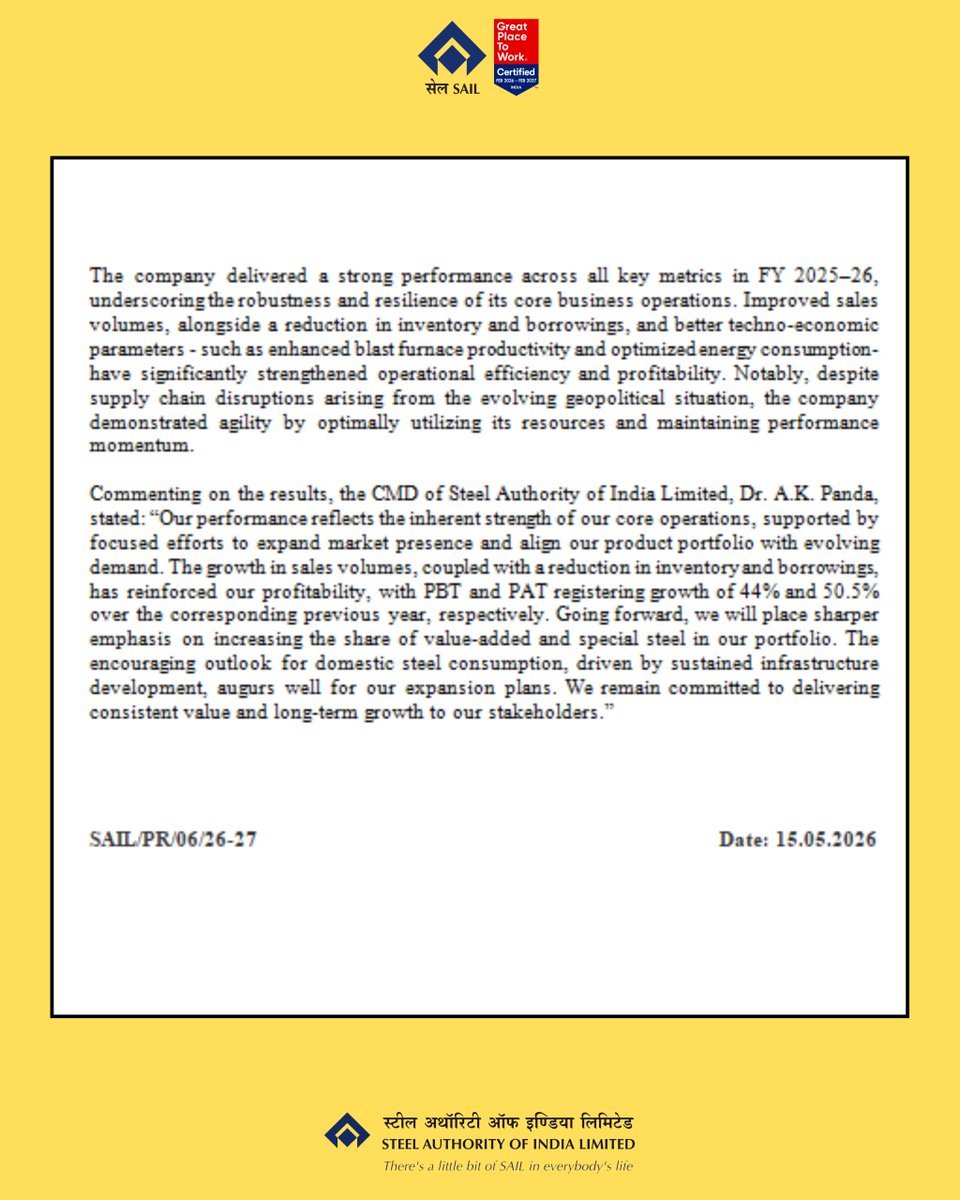 Steel Authority of India Limited (SAIL) tweet media