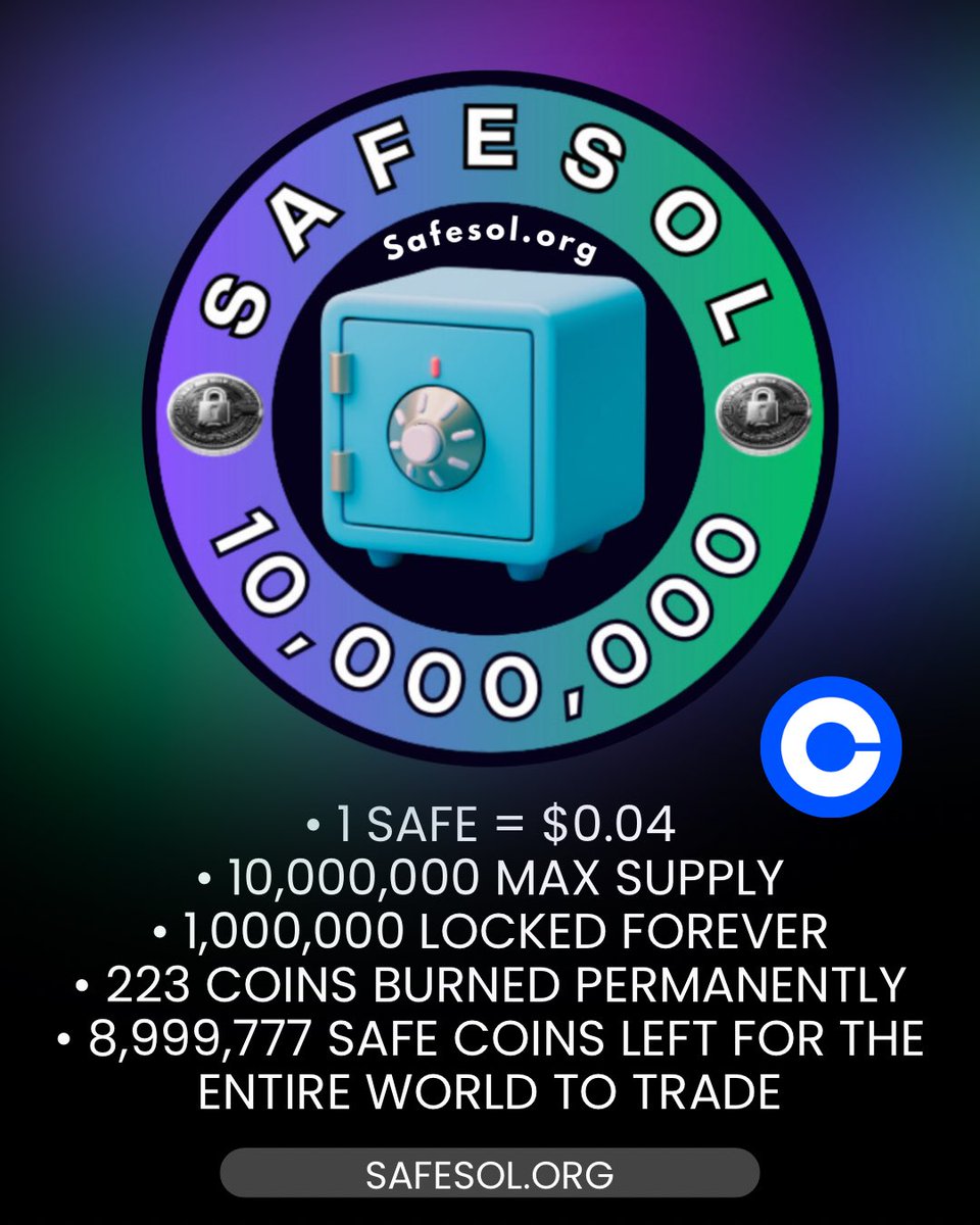 10millioncoins's tweet photo. 🔥 SAFESOL: The Scarcity Engine That Never Stops

•223 SAFESOL coins have already been burned forever.
•Only 8,999,777 SAFESOL remain available for the entire world to trade.

•Every burn reduces the supply.
•Every reduction increases the scarcity.
•Every SAFESOL becomes more exclusive.

SAFESOL isn’t just another token 
It’s a wealth‑accumulation vault, while Solana is the vehicle that transports that wealth.

And while most crypto projects dump on their own communities,
DigiWiz protects holders by never selling the 1,000,000 SAFESOL it owns.

•That commitment is rare.
•That commitment builds trust.
•That commitment builds value.

Scarcity. Discipline. Community.
That’s SAFESOL.