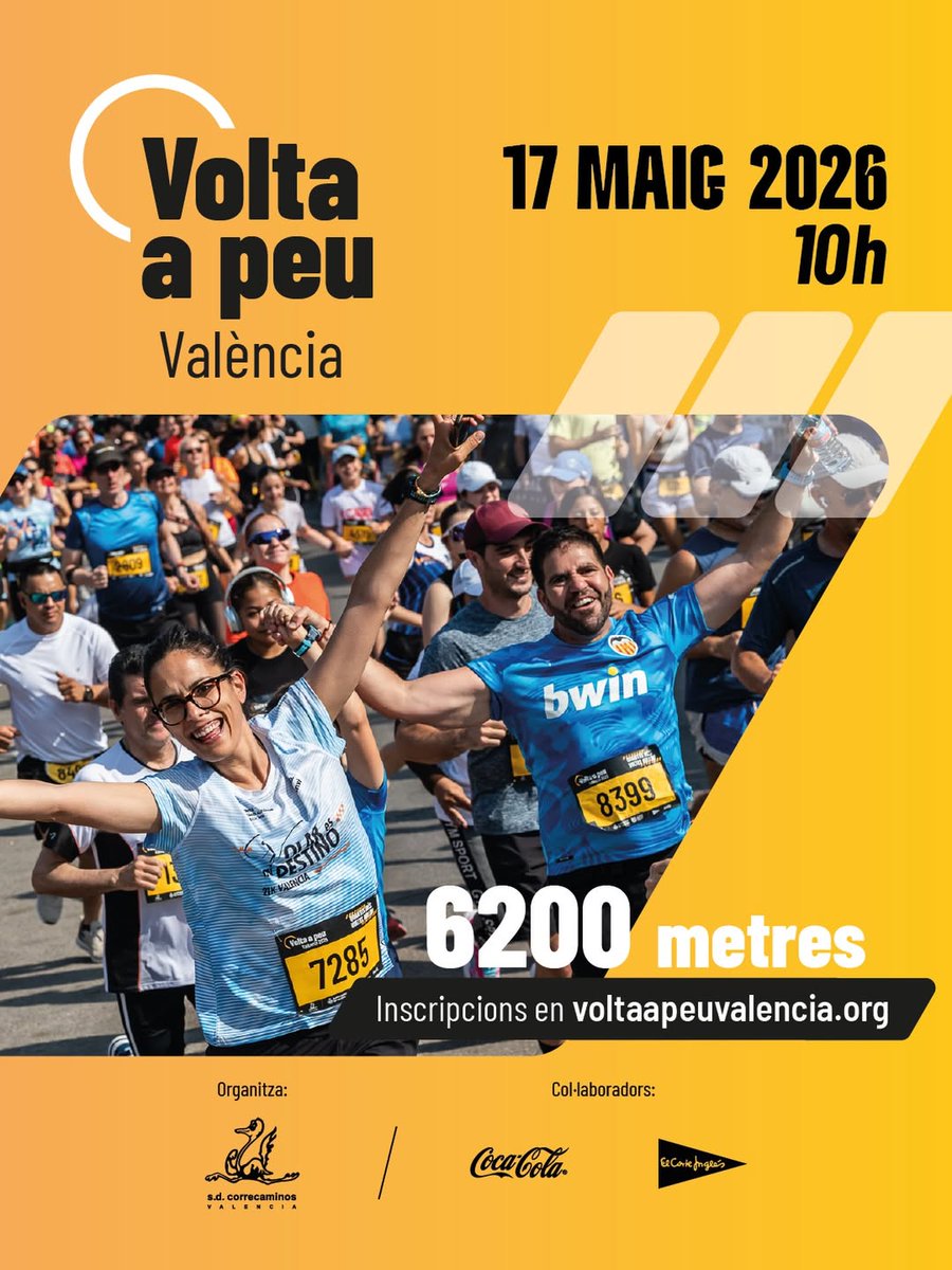 AjuntamentVLC's tweet photo. 🏃‍♀️🏃 Este diumenge, 17 de maig, torna la 70a #VoltaAPeu a #València, la carrera popular amb més d'història del circuit que cumplix 102 anys,  i ho fa amb ➕9.000 corredors i corredores que ompliran els carrers del centre de la ciutat.

🕙 De 10:00 a 11:30 h
📍 Recorregut de 6,2 km | Eixida des de l’Albereda

🚫 Prohibit estacionar entre el pont de l’Exposició i el de les Flors des de les 22 h de hui fins a les 16 h del diumenge.
🚧  Restriccions a la circulació des de dissabte a partir de les 15:00 h.

🚍 A més, @emtvalencia ha planificat noves rutes per a 39 línies.

➡️Consulta tota la informació de @TransitValencia en 🔗 https://t.co/MstaVMnbok i ⤵️