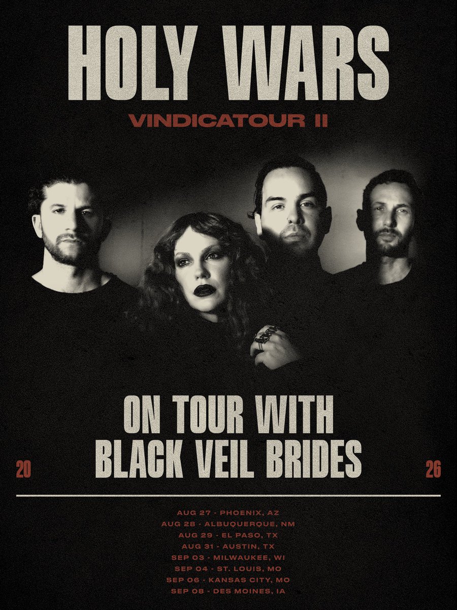 holywarsmusic's tweet photo. Very excited to be supporting @blackveilbrides this summer. Which city are we seeing you in?⚔️
#blackveilbrides #ontour #livemusic #altmetal #hardrock https://t.co/KgpgPCJmoO