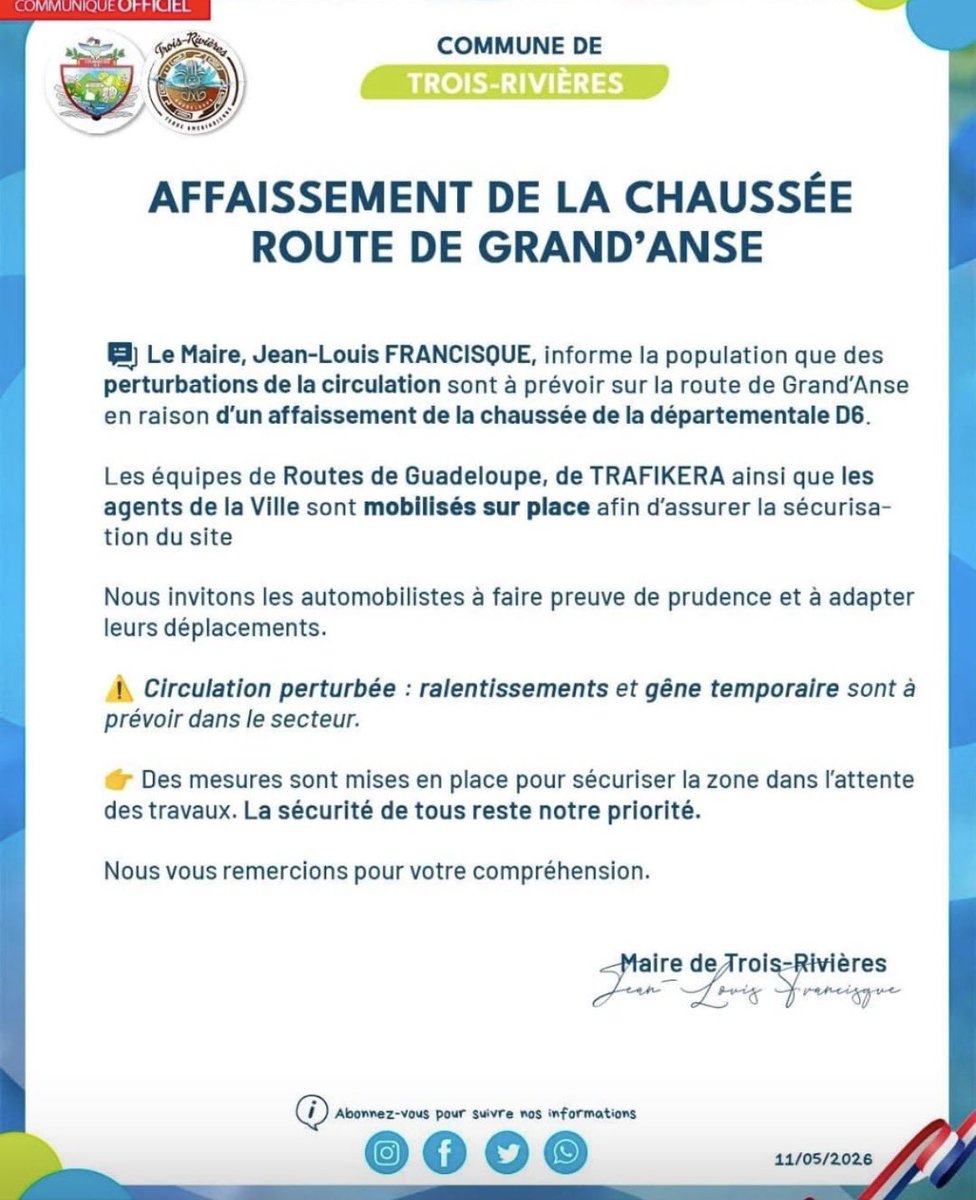 StimpflingEric's tweet photo. #Routes 🚧🚧🚧
Affaissement de la RD6 à hauteur de Grande Anse à Trois Rivières 
(Vidéo RS) 
@guadeloupela1e @RDGuadeloupe https://t.co/3gCeK7LVp1