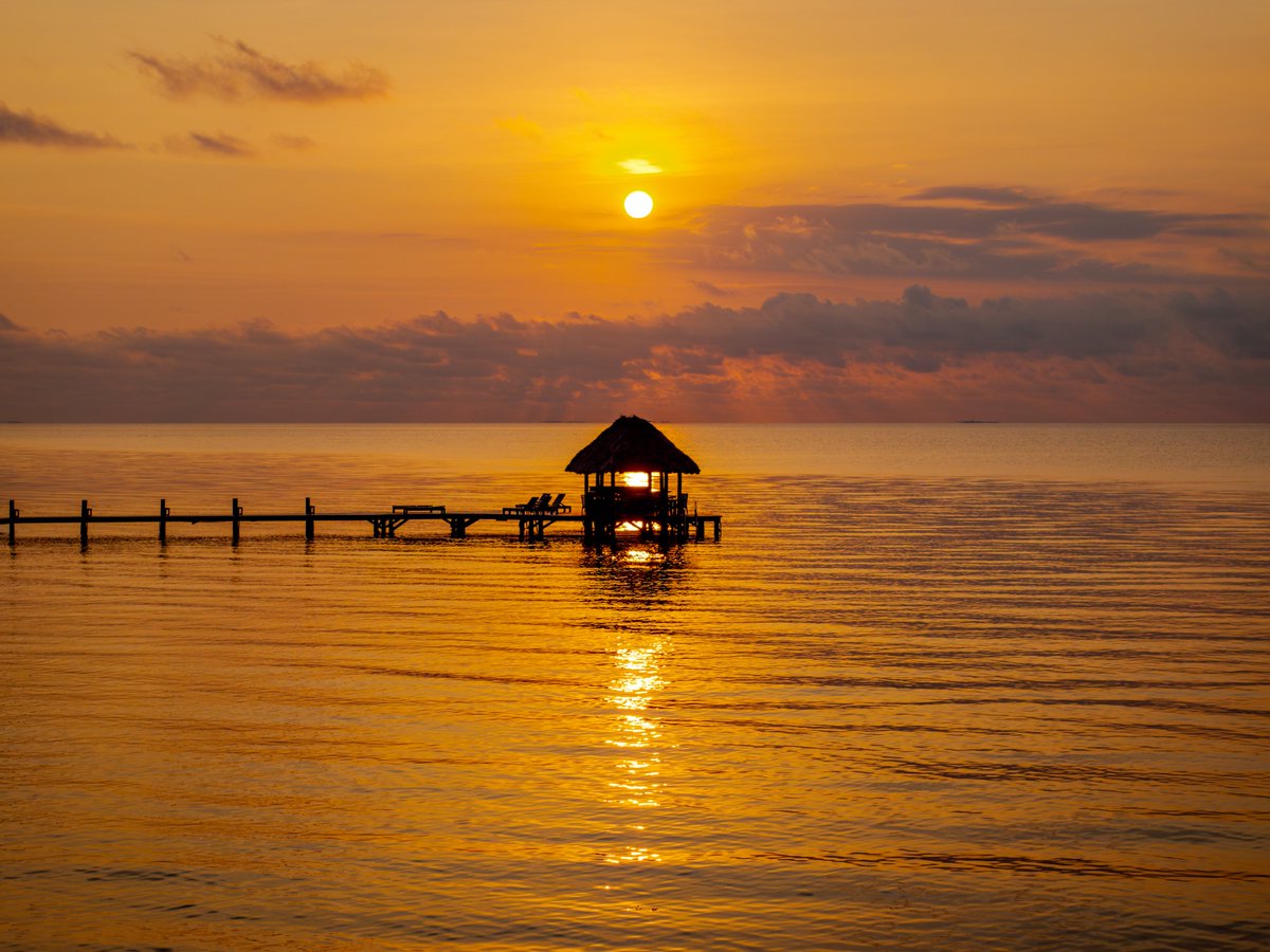 MarChabil's tweet photo. "Golden hour magic at the Chabil Mar Pier 🌅✨
Waking up to this serene Caribbean sunrise is the ultimate Belize luxury. Calm waters, soft light, and pure peace.
Who’s ready to start their day like this? ☀️ #ChabilMarVillas #BelizeSunrise #CaribbeanMornings" https://t.co/cCw2UJMVpt