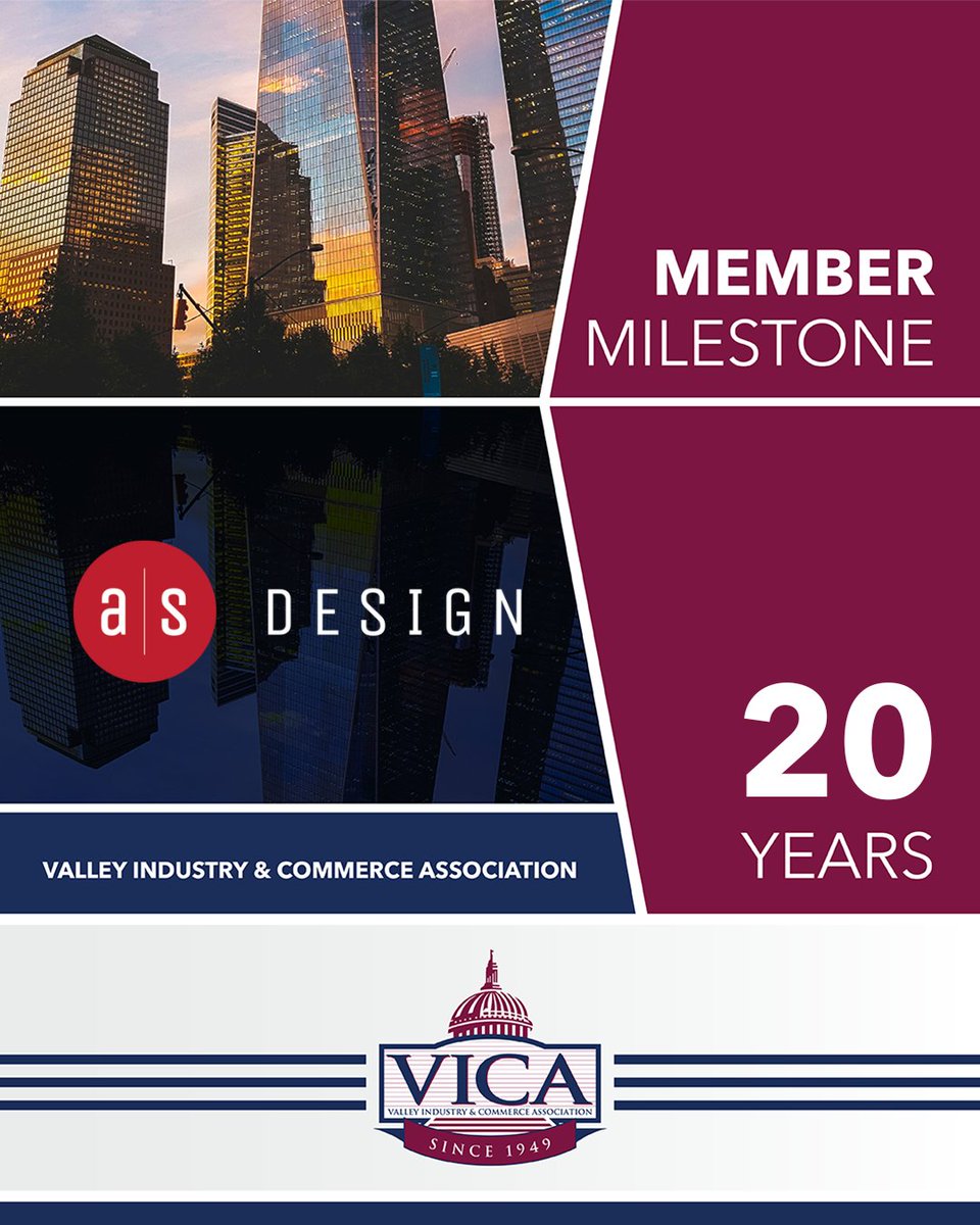 VICASFValley's tweet photo. 🎉 Celebrating 20 years of VICA membership for AS Design!

Thank you for your creativity, leadership, and long-standing commitment to strengthening the San Fernando Valley business community. https://t.co/BA6NgD8u0g